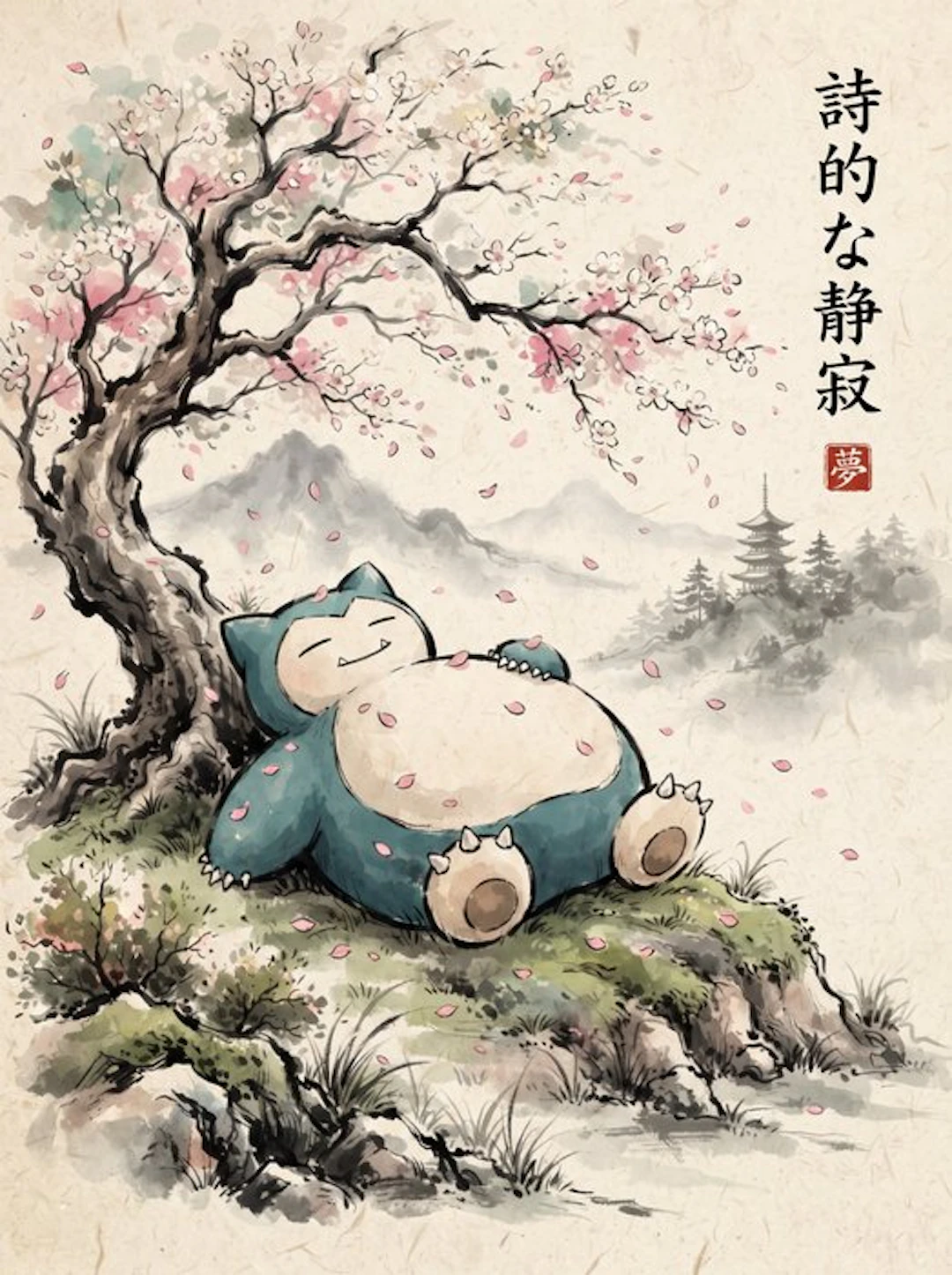 Henshin (Marco Celante) - Snorlax | Sakura Dream Sumi-e Pokémon