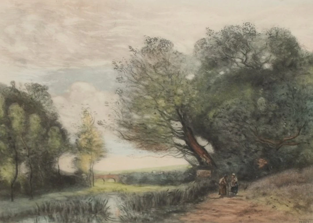 Richard Ranft (1862-1931) - Paysage avec pont et personnages (D'apres Corot)