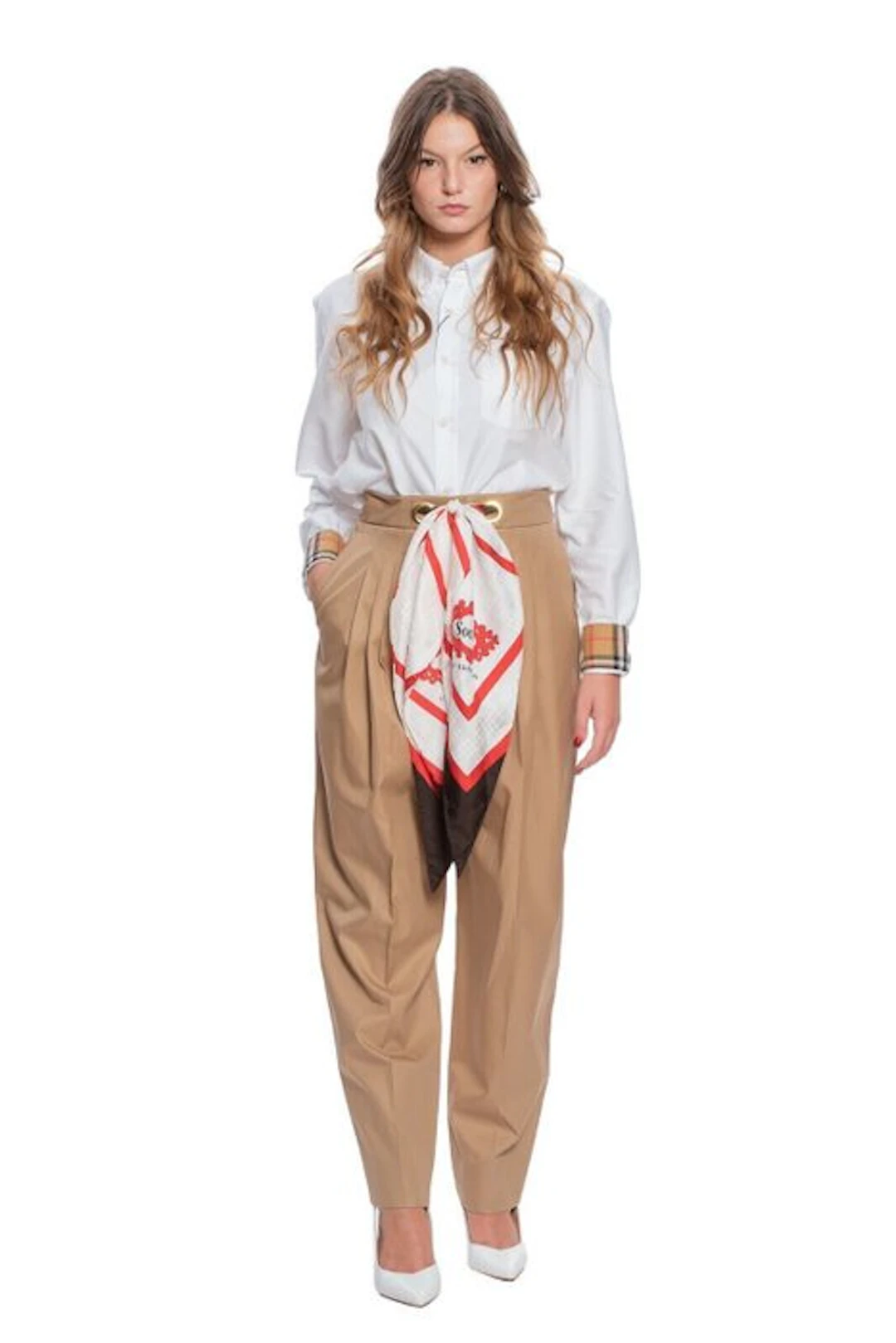 BURBERRY - 40 IT - Tapered Pant Trouser Silk Scarf Belt...