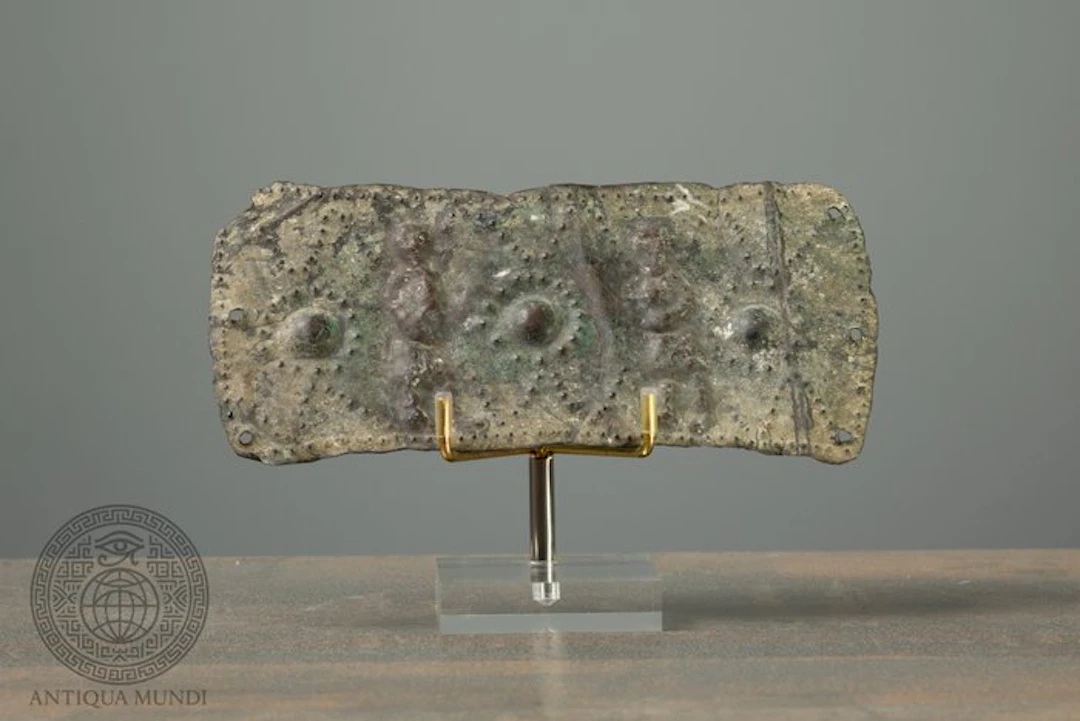 Western Asiatic Bronze Plaque with Figural Repoussé Decoration - 15 cm