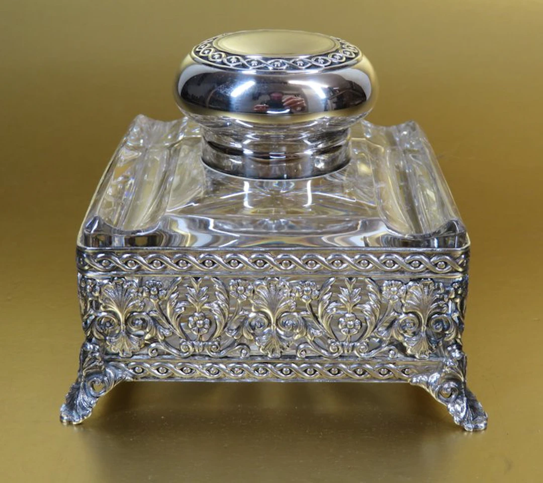 Topazio Casquinha inktpot met bloemdecor - Inkwell - Silverplate