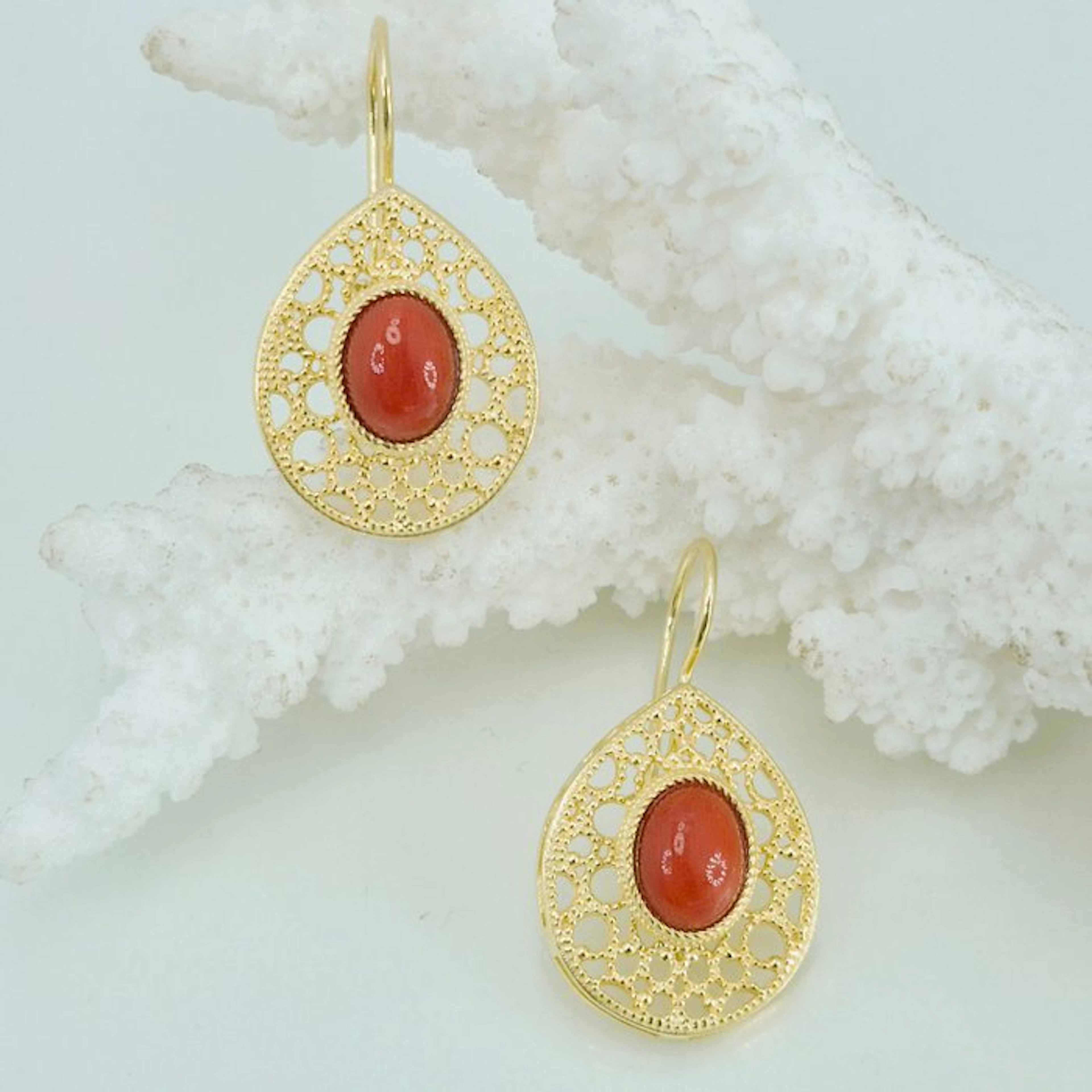 Coral - Silver, Gold-plated - Earrings - CORALLO MEDITERRANEO