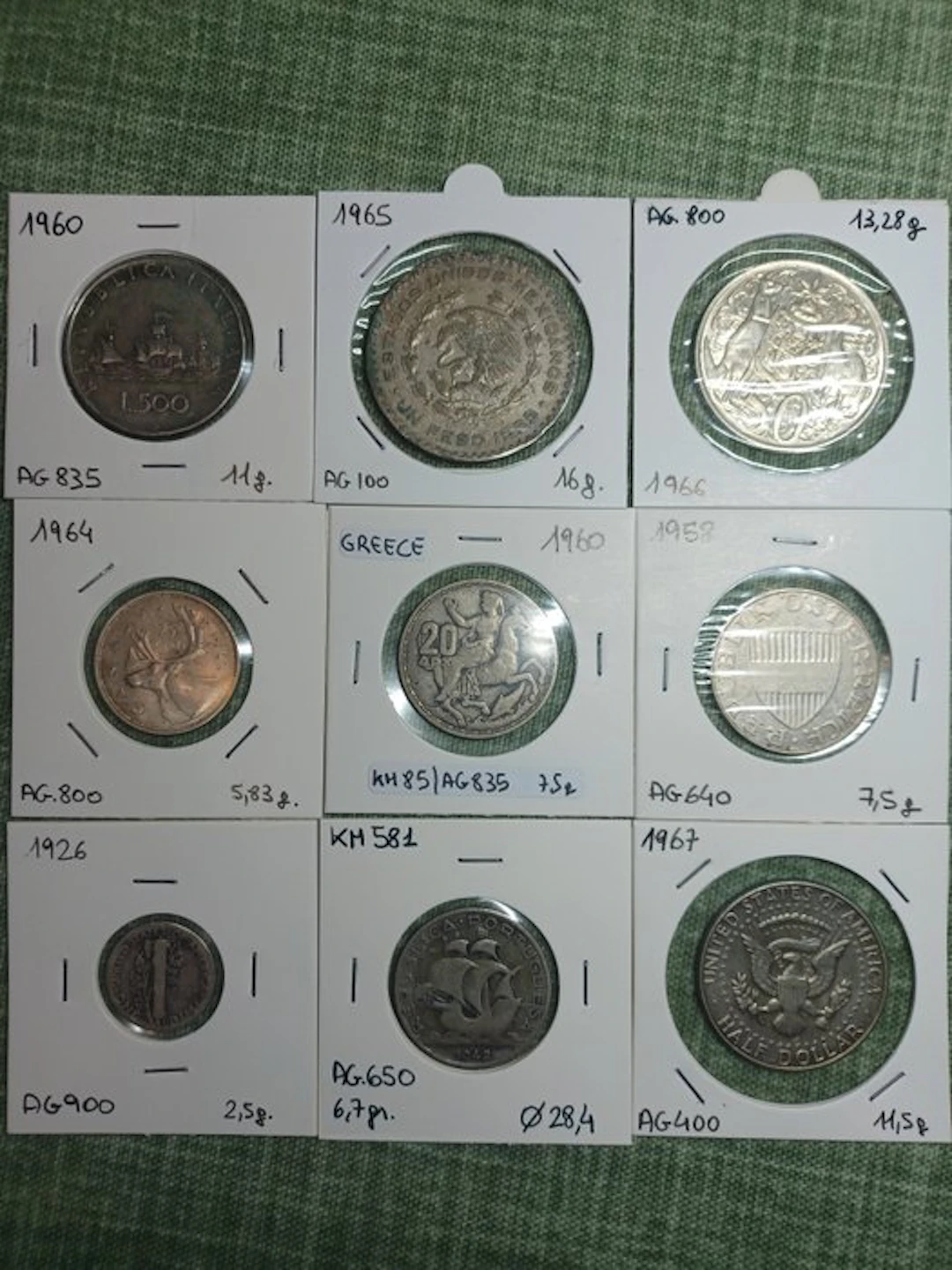 World. 9 monete in argento da paesi differenti. 1926-67 (No reserve price)