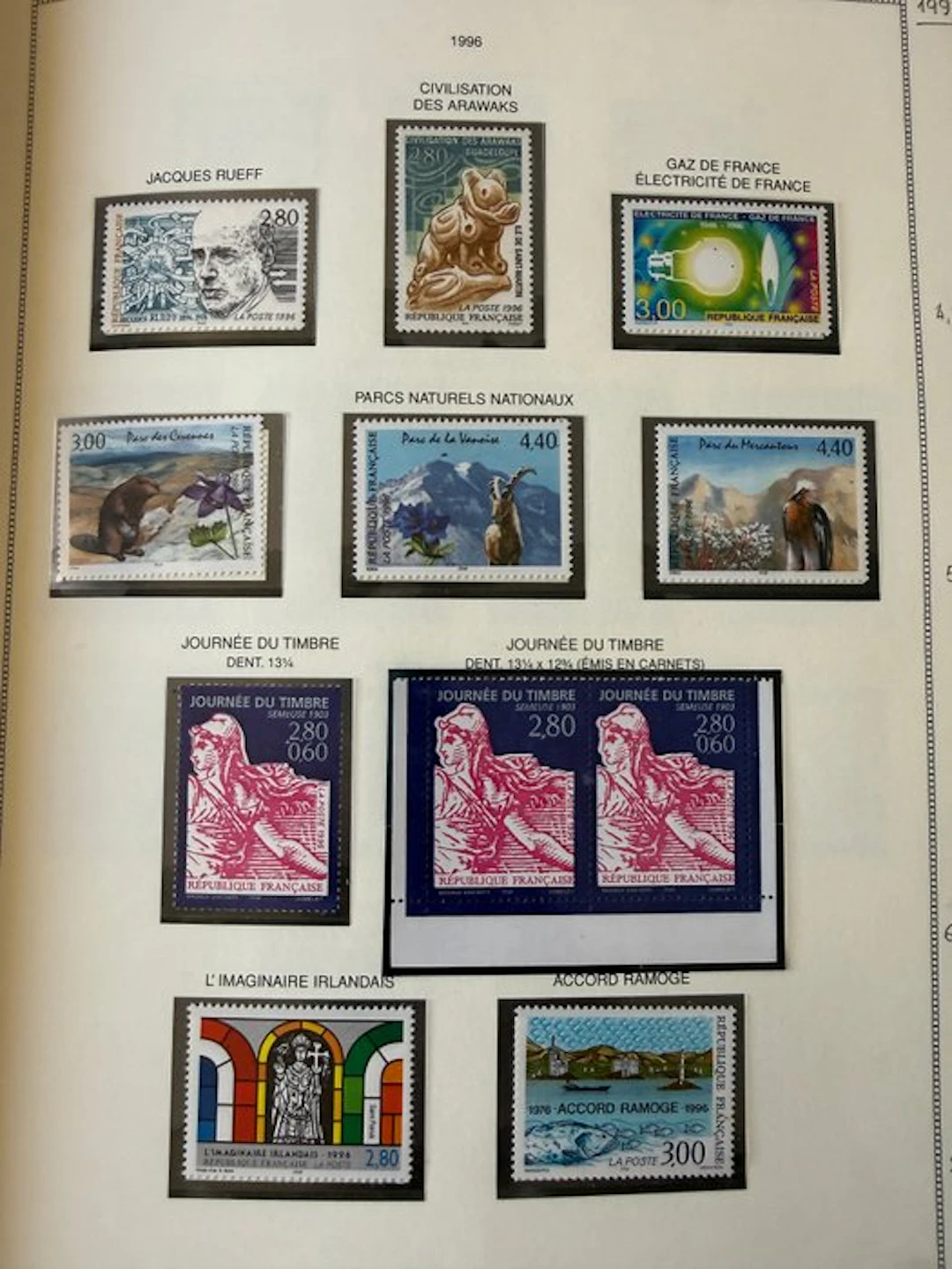 France - Complete years "1996/1999" on MOC pages in mint...