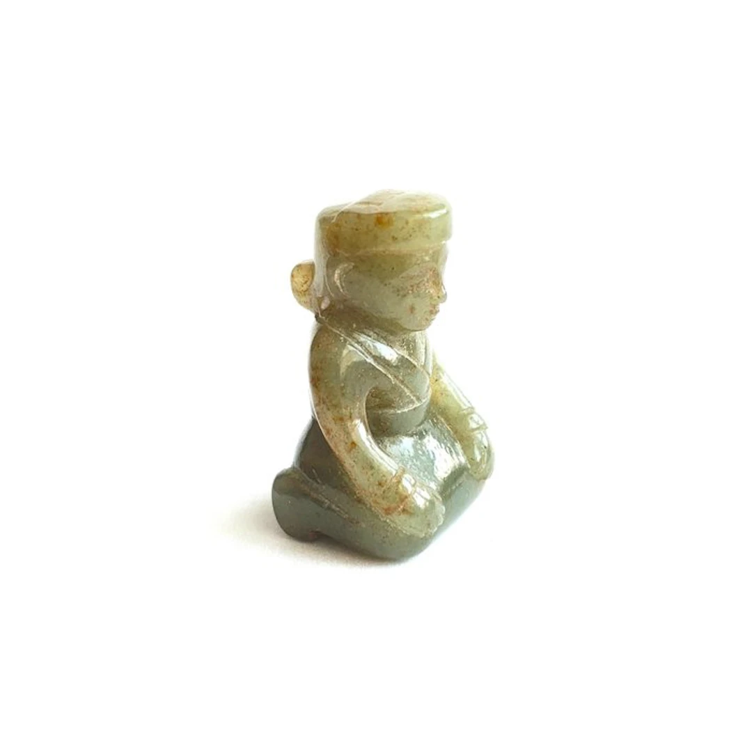 Ancient Chinese Hard Stone XS Praying Human Bead Idol Talisman - 32 mm
