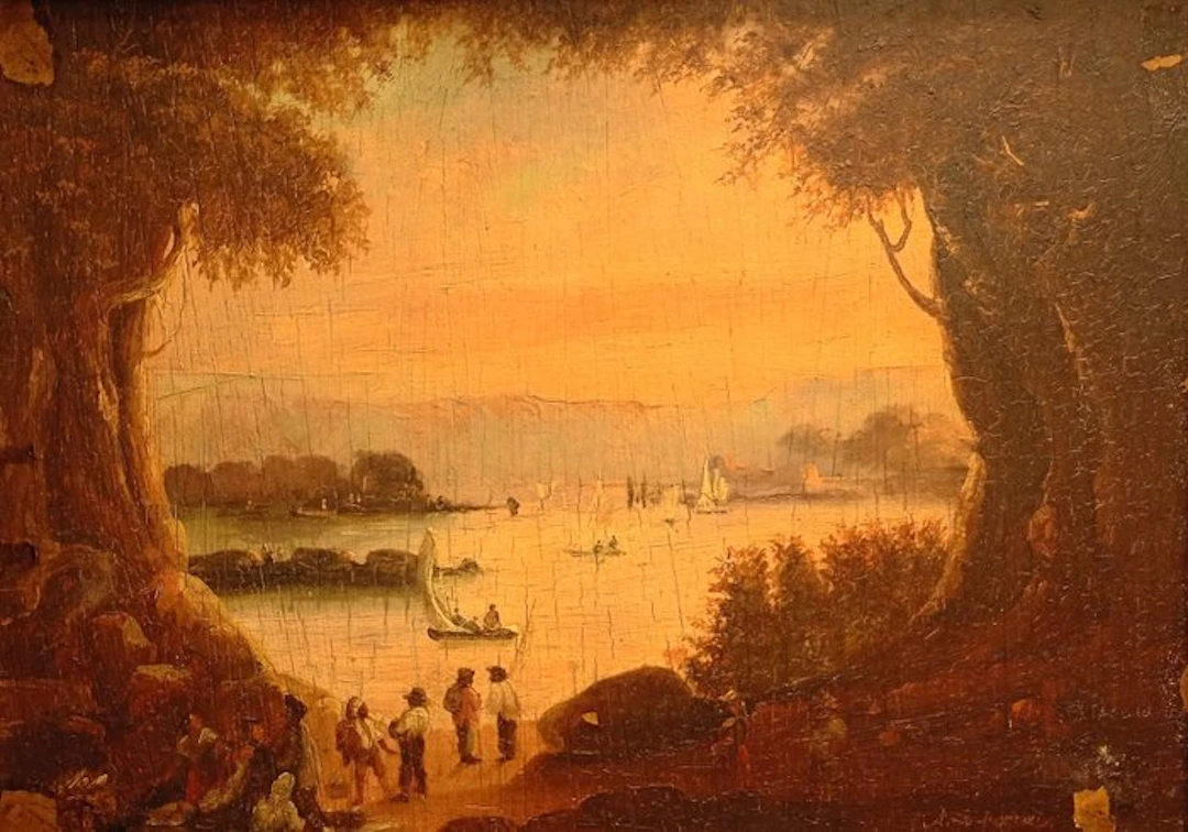 Spanish school (XIX), Follower of - Escena costumbrista en la costa