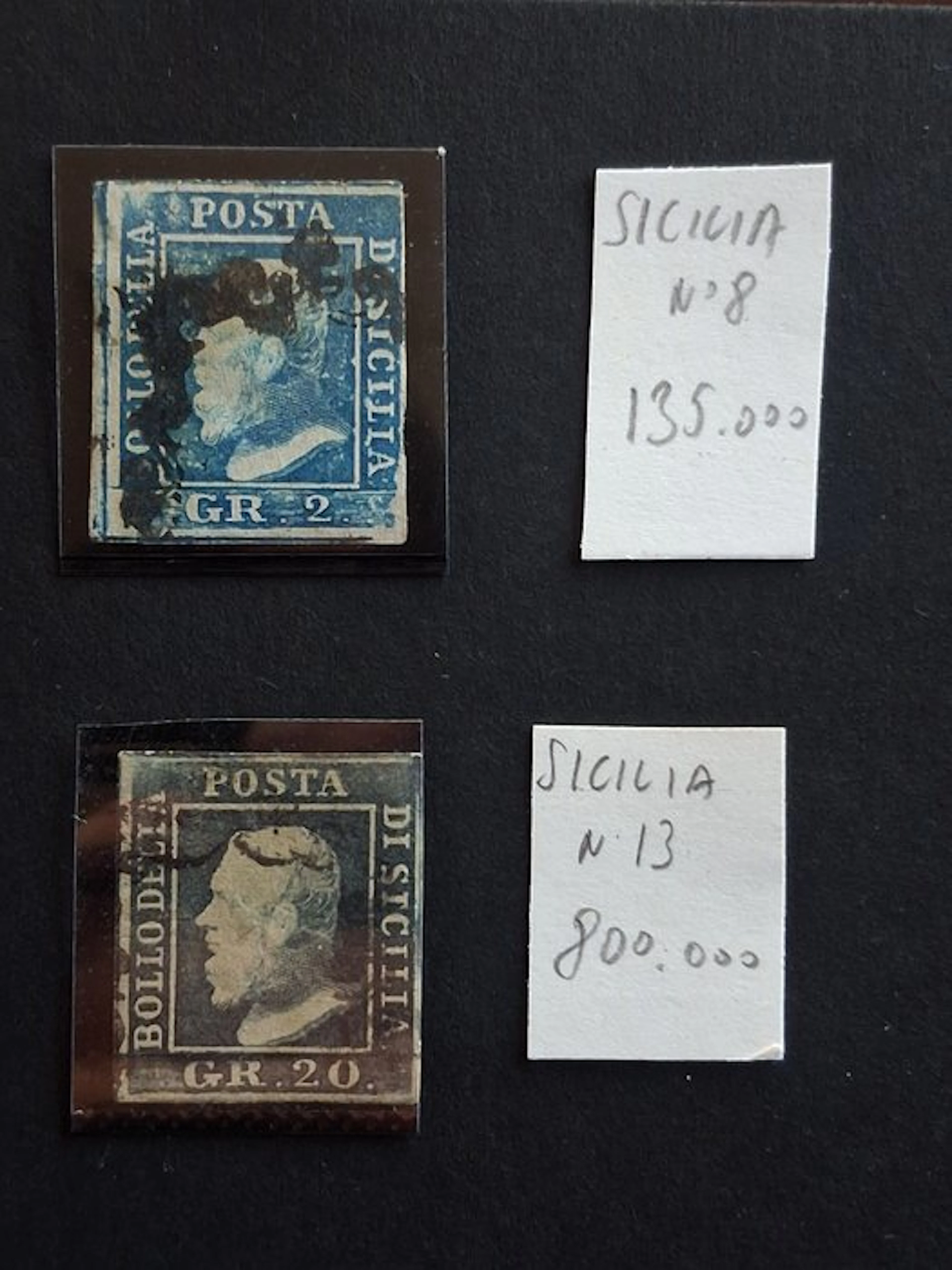 Italian Ancient States - Sicily 1859/1859 - 2 g and 20 g. - Sassone NN. 8, 13