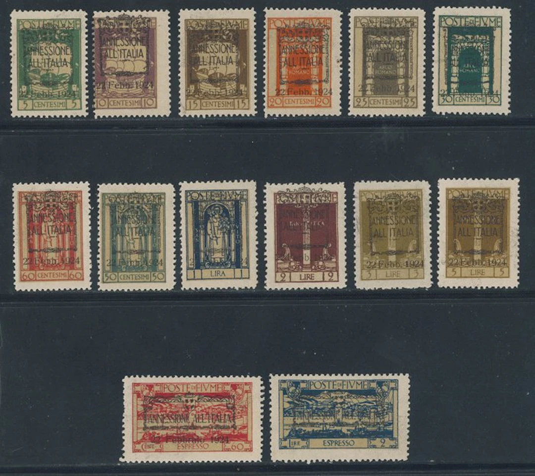 Fiume - Annexation to Italy, complete series no. 214/225 + exp.