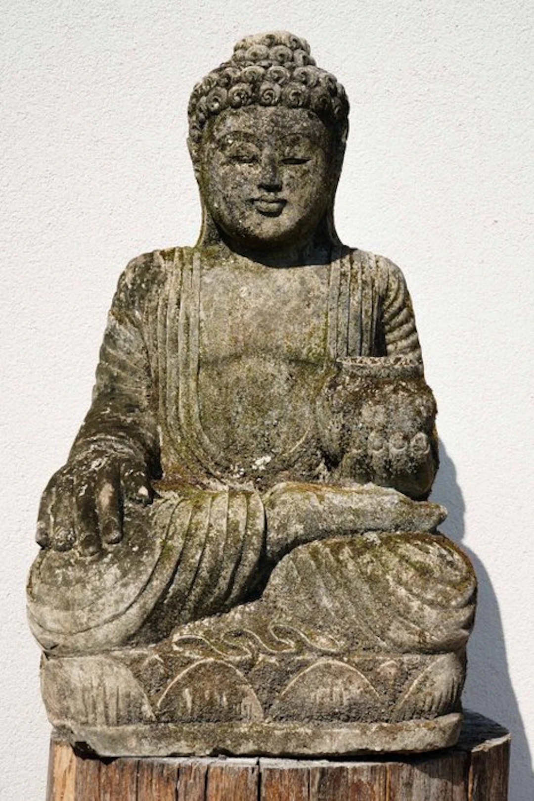 Statua Buddha Antica con Giara | Scultura in Pietra 65cm...