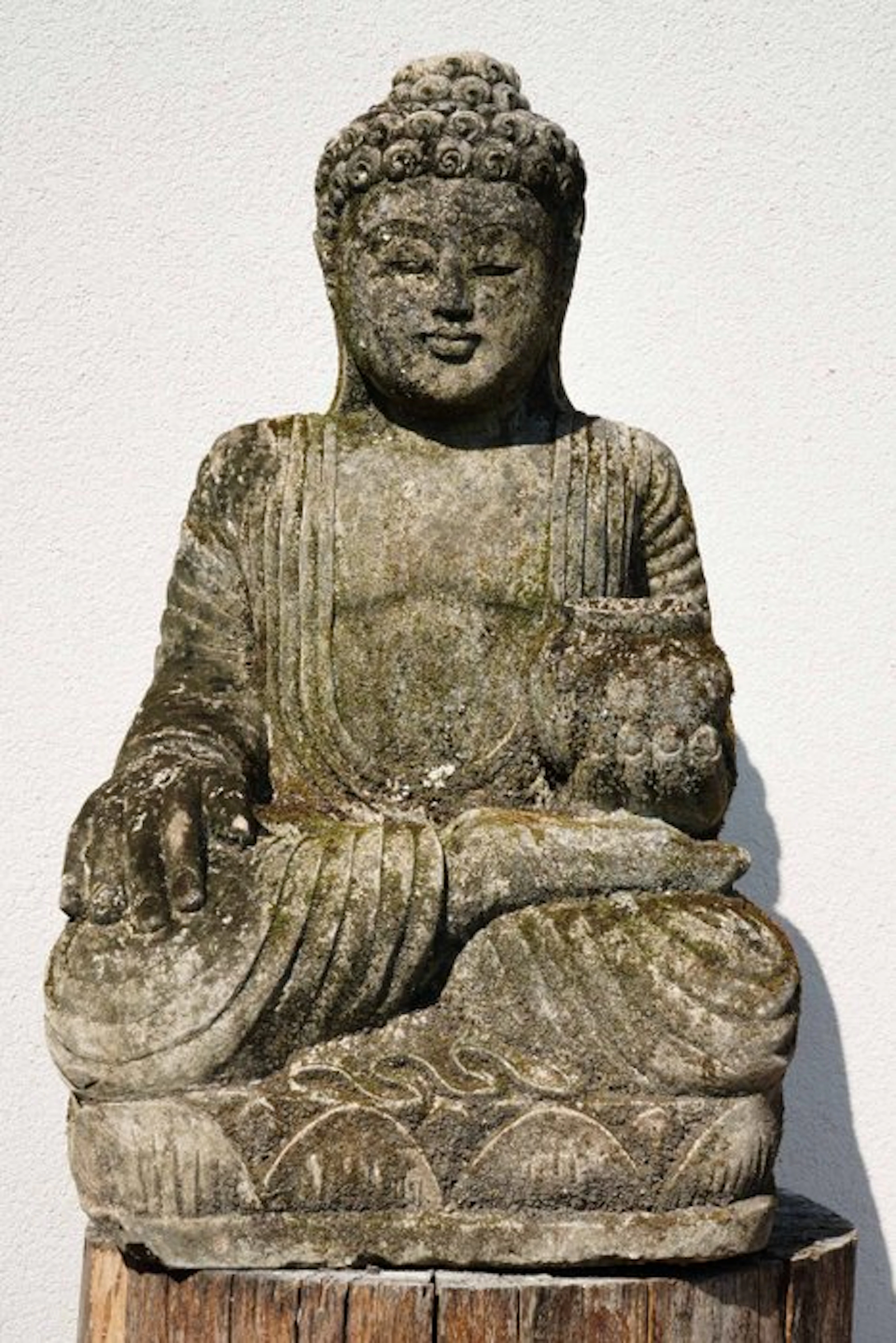 Statua Buddha Antica con Giara | Scultura in Pietra 65cm...
