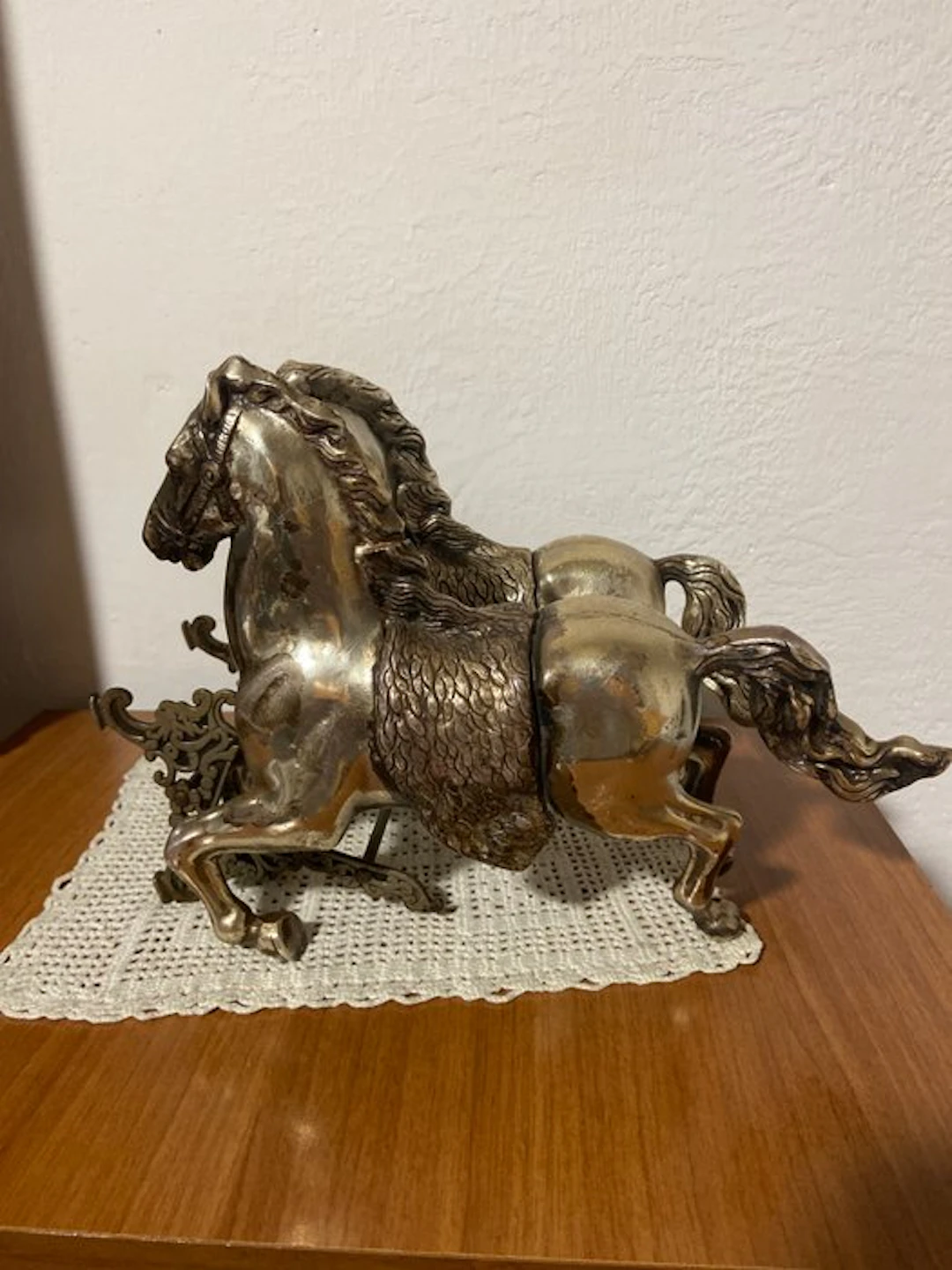 Statue, Scultura vintage con due cavalli - 21 cm - Metal
