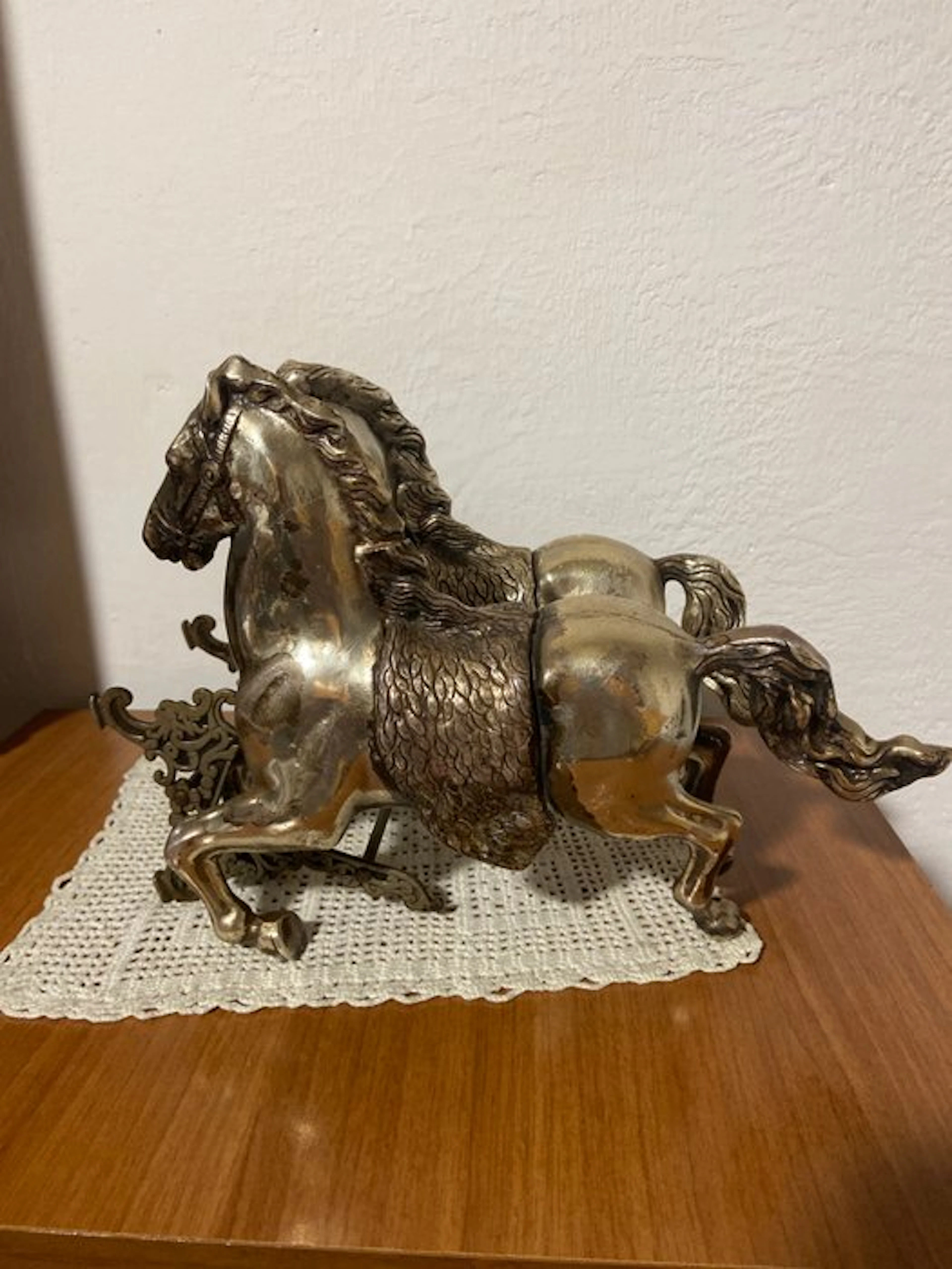 Statue, Scultura vintage con due cavalli - 21 cm - Metal