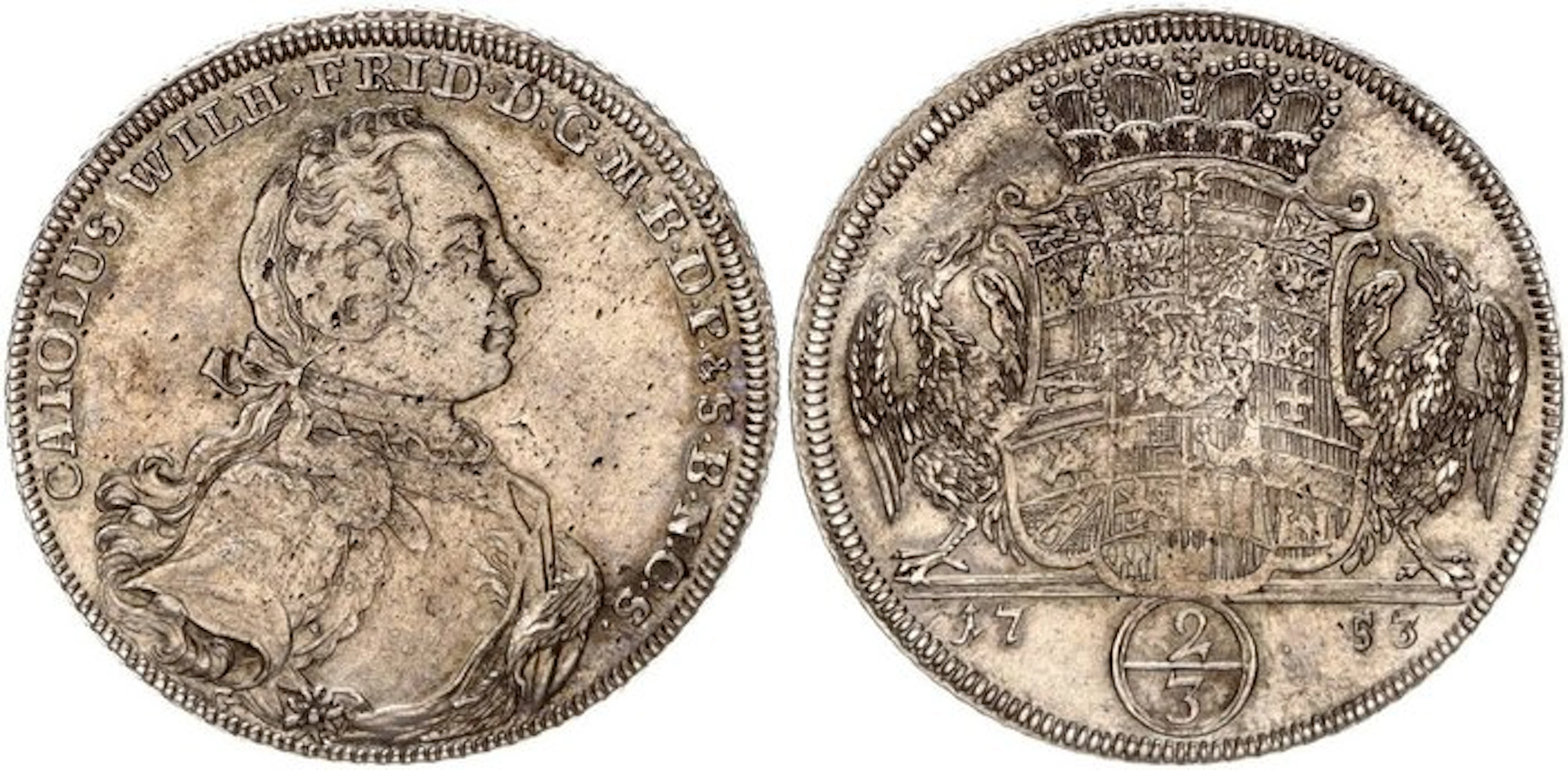 Germany, Brandenburg-Ansbach. Karl Wilhelm Friedrich. 2/3 Taler (Gulden) 1753