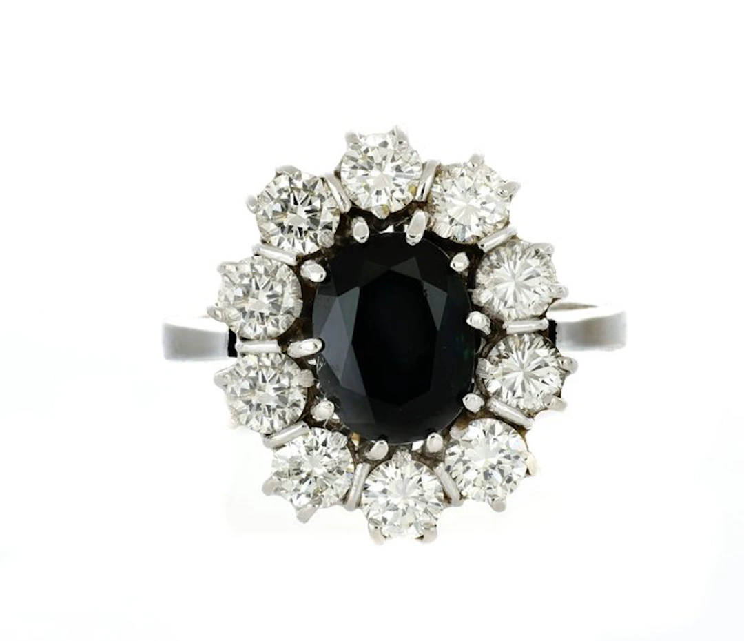 No reserve price - Ring - 18 kt. White gold - 2.50ct. tw. Sapphire - Diamond