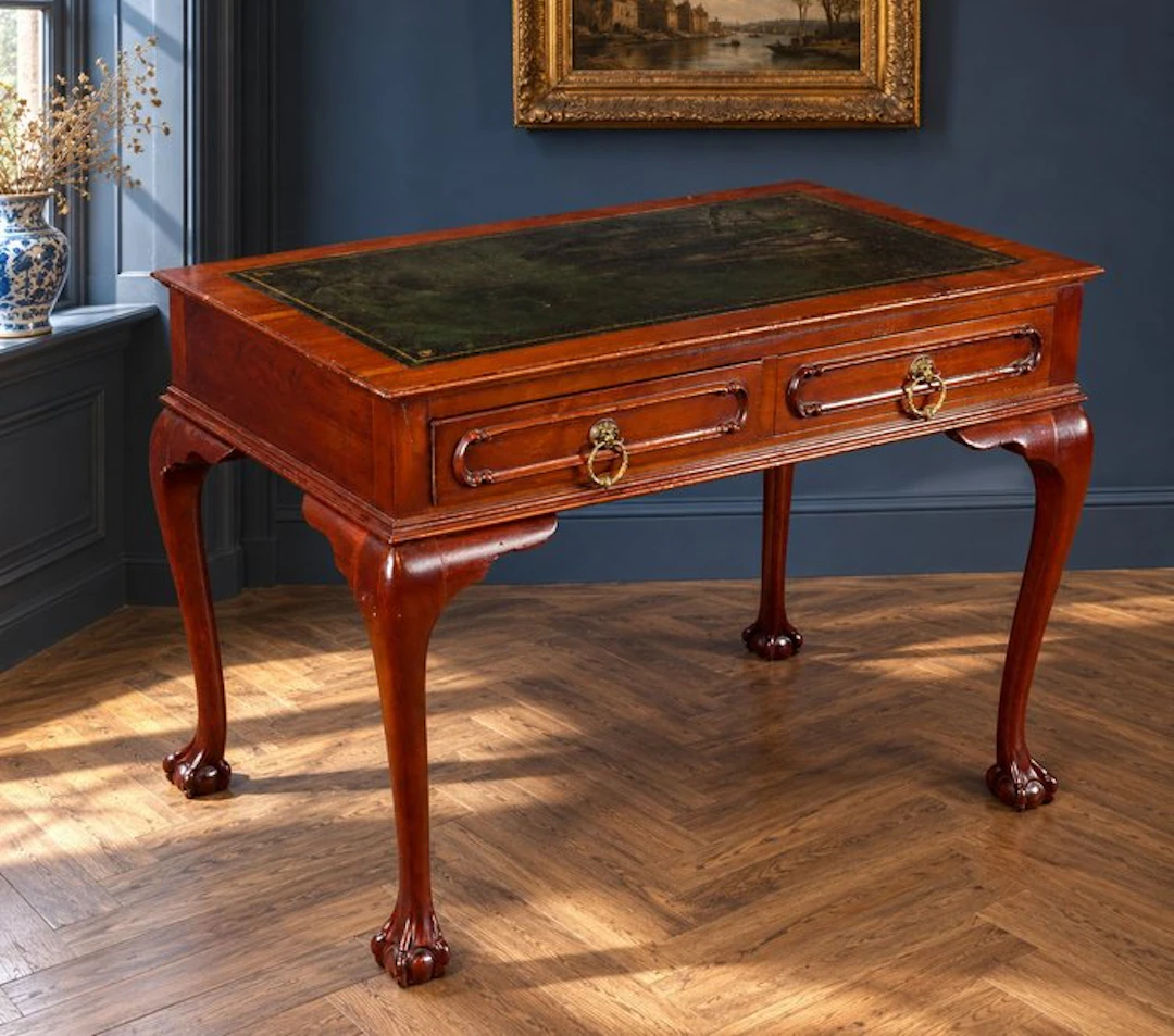 Bureau plat - writing desk - mahogany and leather