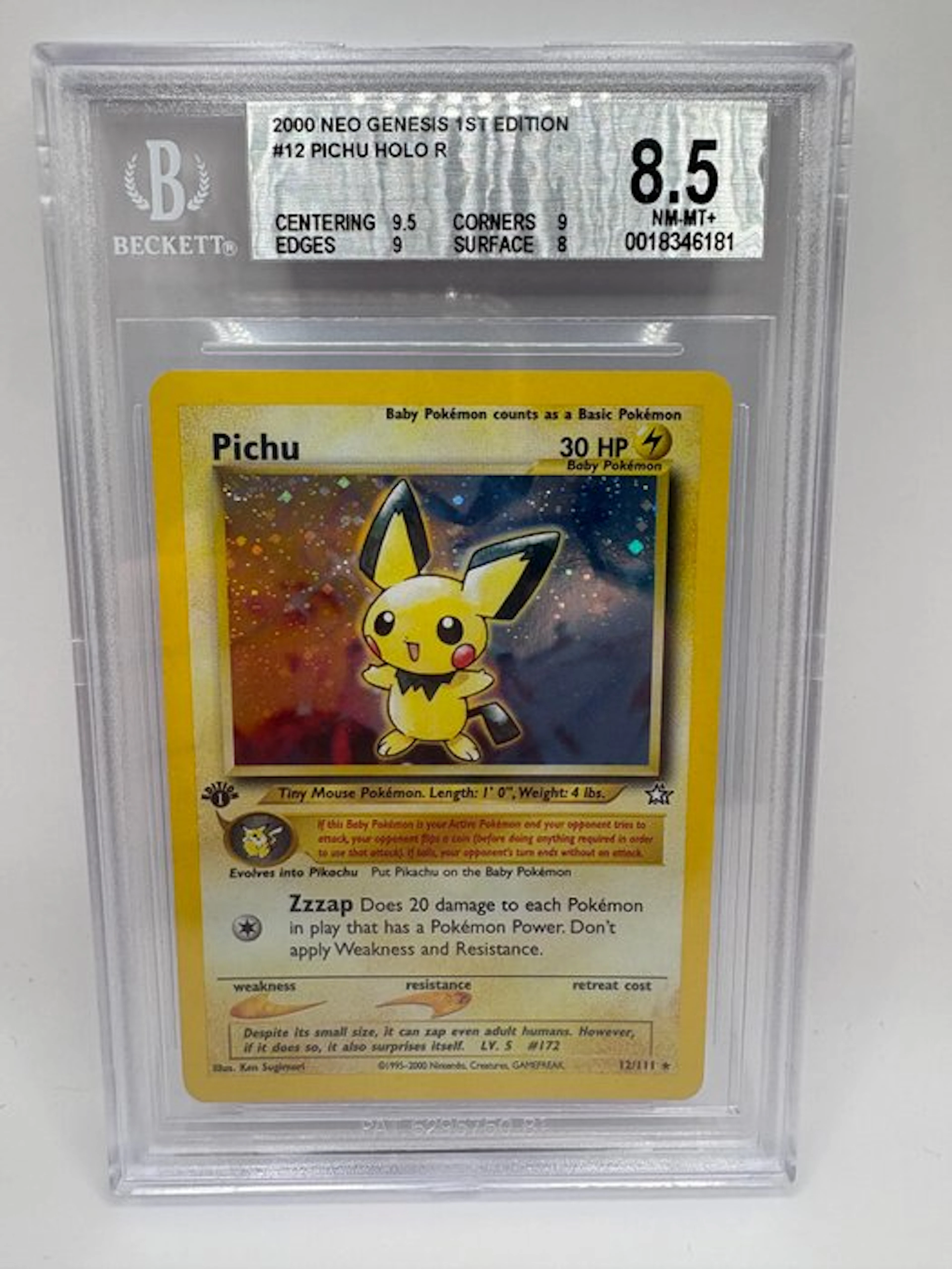 Pokémon - 1 Graded card - Pichu 12/111 Foil, First edition - Beckett 8.5 - WOTC