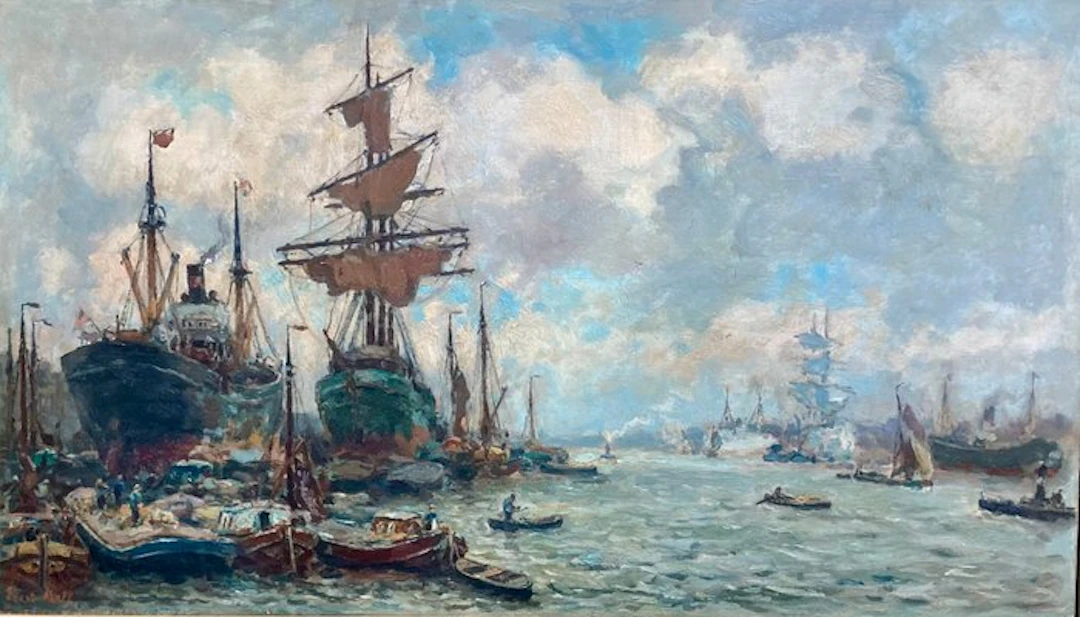 Evert Moll (1878-1955) - Driemaster in de haven