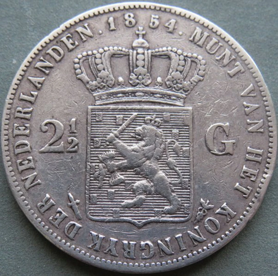 Netherlands. Willem III. 2 1/2 Gulden 1854 (No reserve price)
