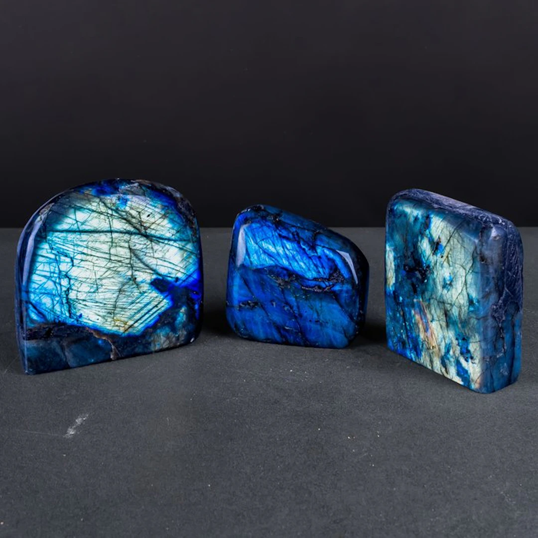 Labradorite Trio – Polished Freeforms with intense color play- 2344.33 g - (3)