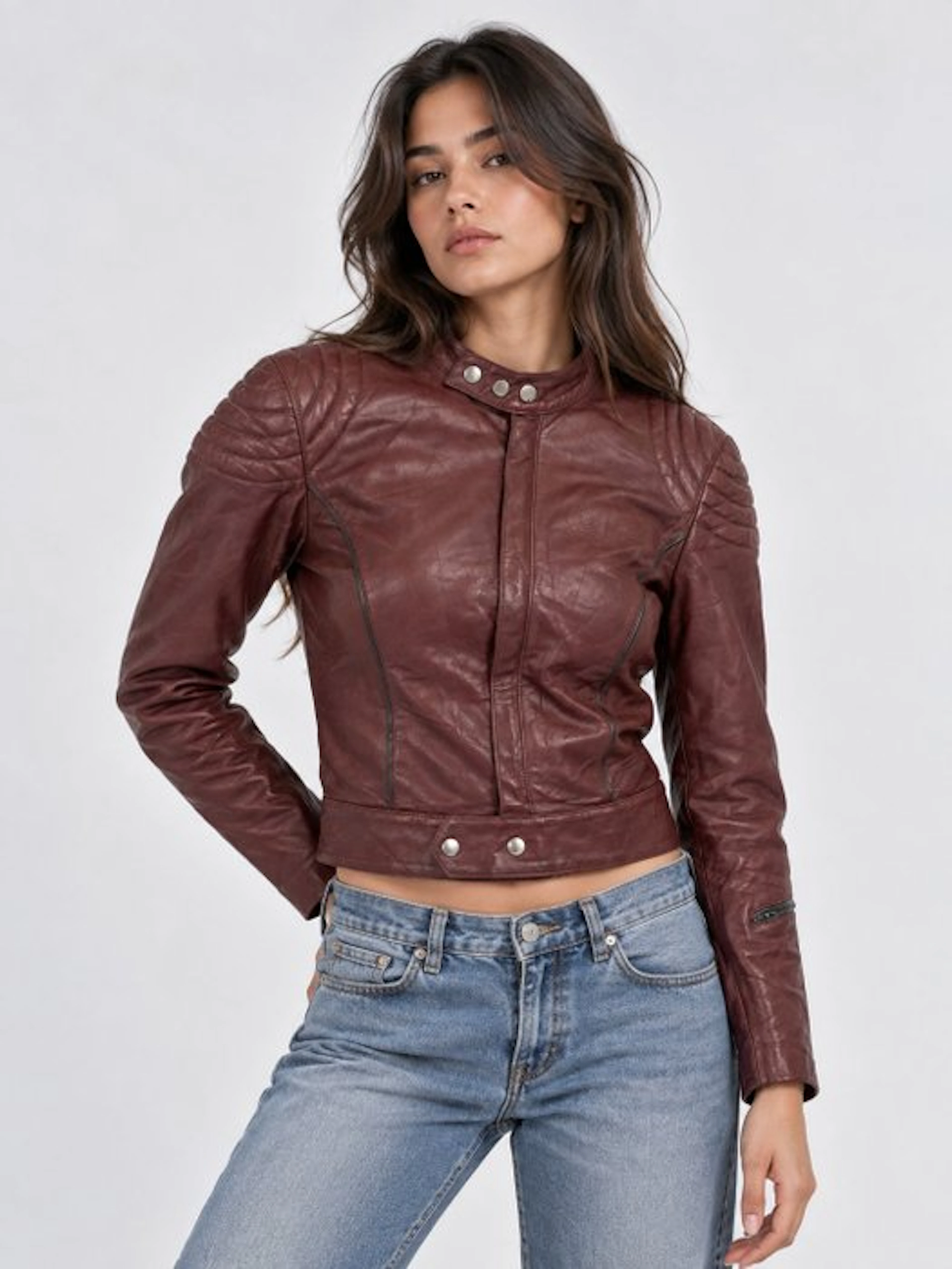 Vintage Leather Biker Y2K Woman Jacket - Biker jacket - Vintage
