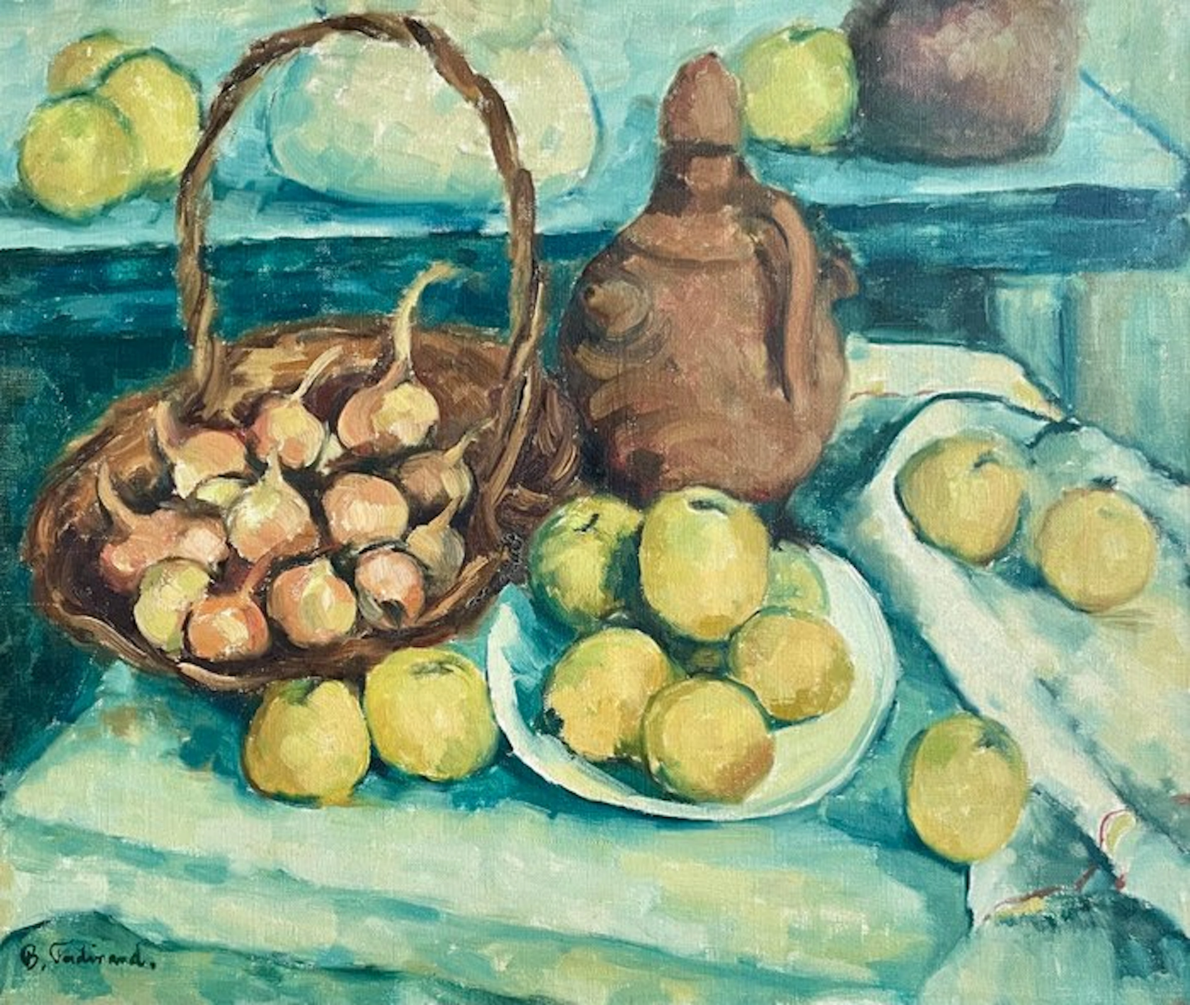 Barthélémy Ferdinand (XXe) - Nature morte aux pommes et aux oignons