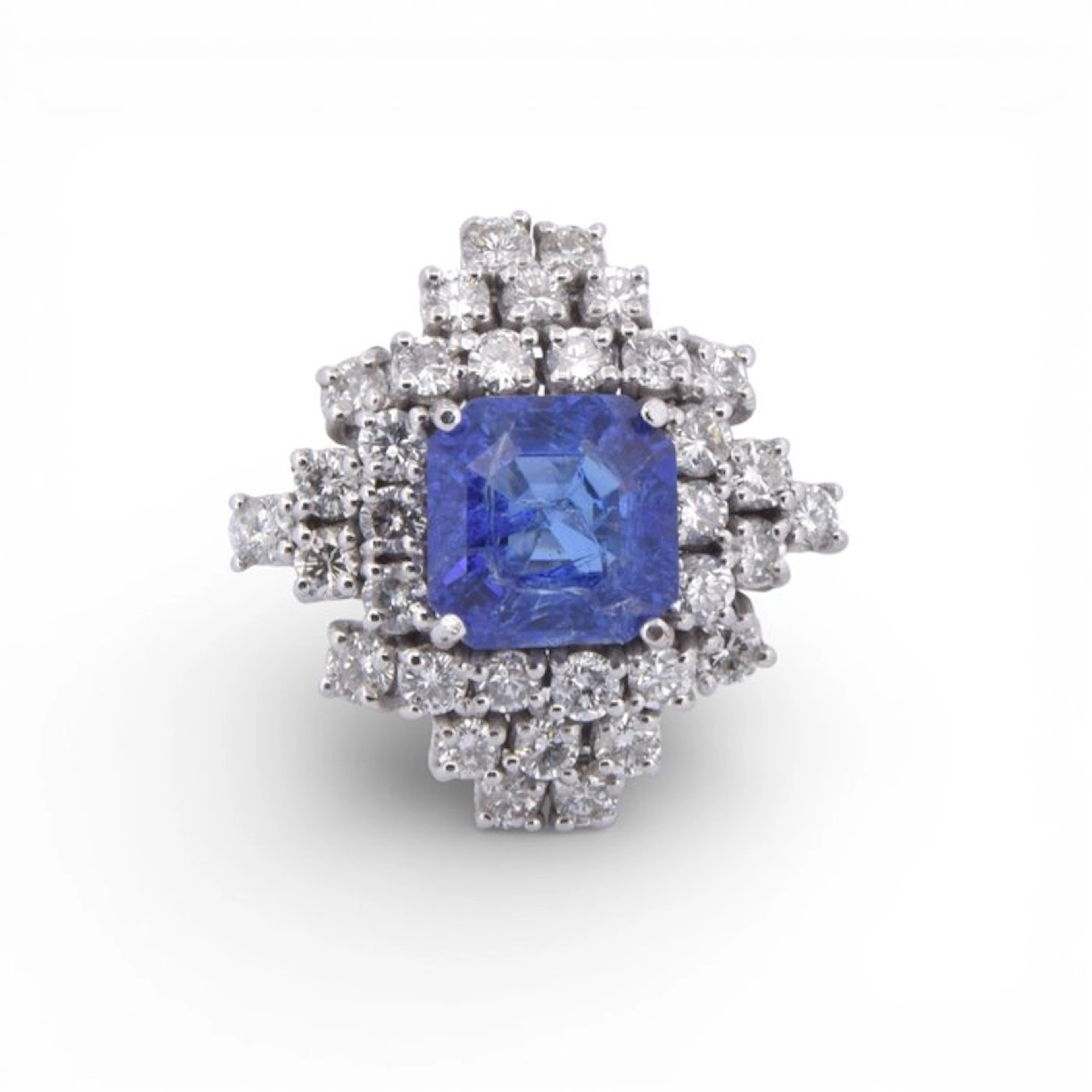 Ring - 18 kt. White gold - 8.00ct. tw. Tanzanite - Diamond
