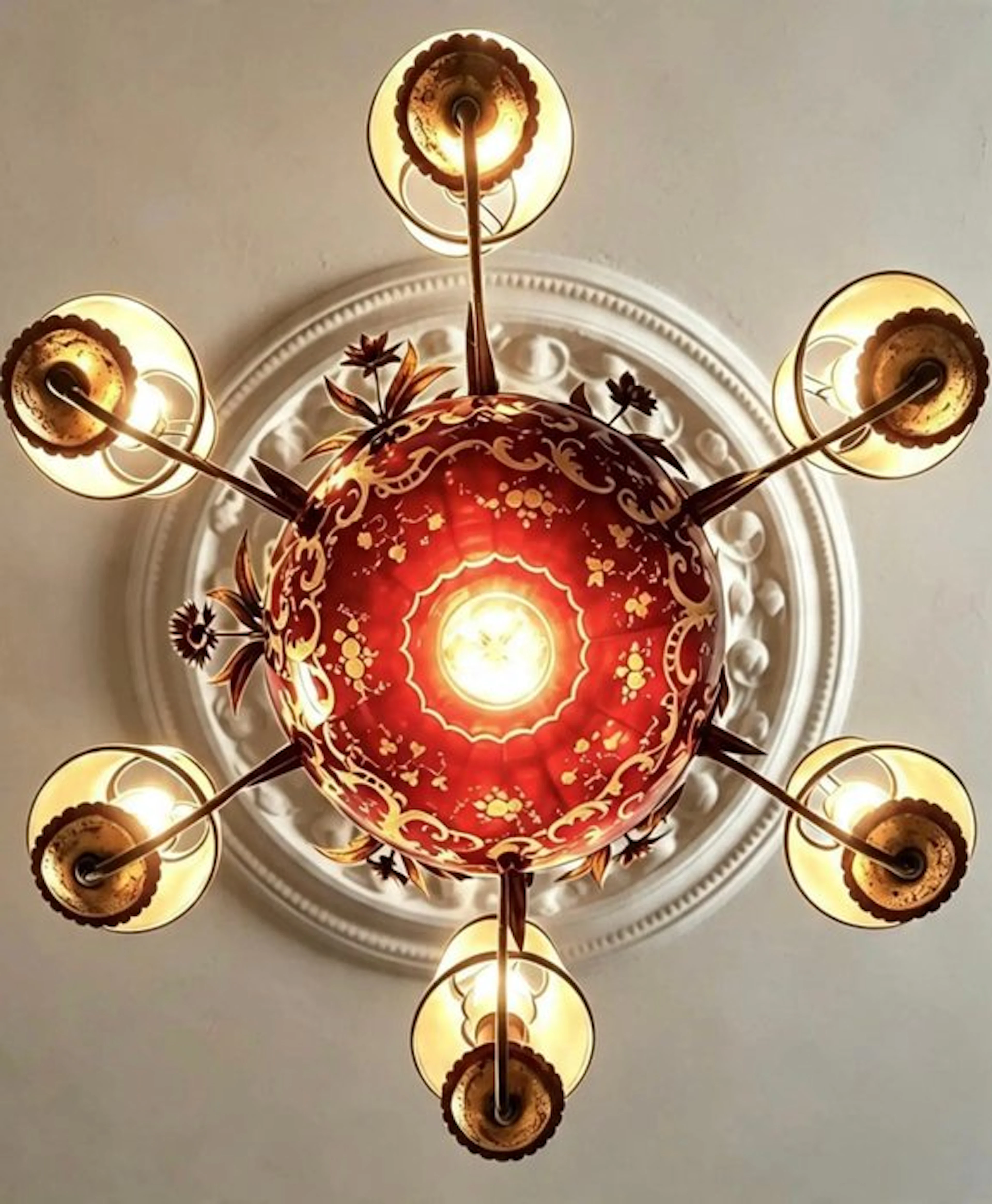 Chandelier - Gold ruby glass