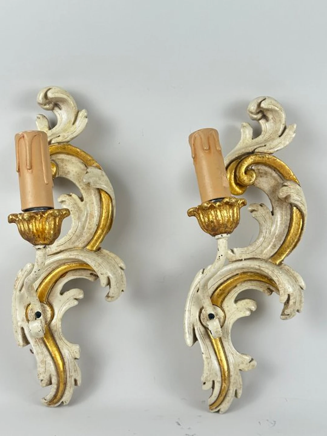 Wall sconce (2) - A pair of polychrome lights - Wood, Metal