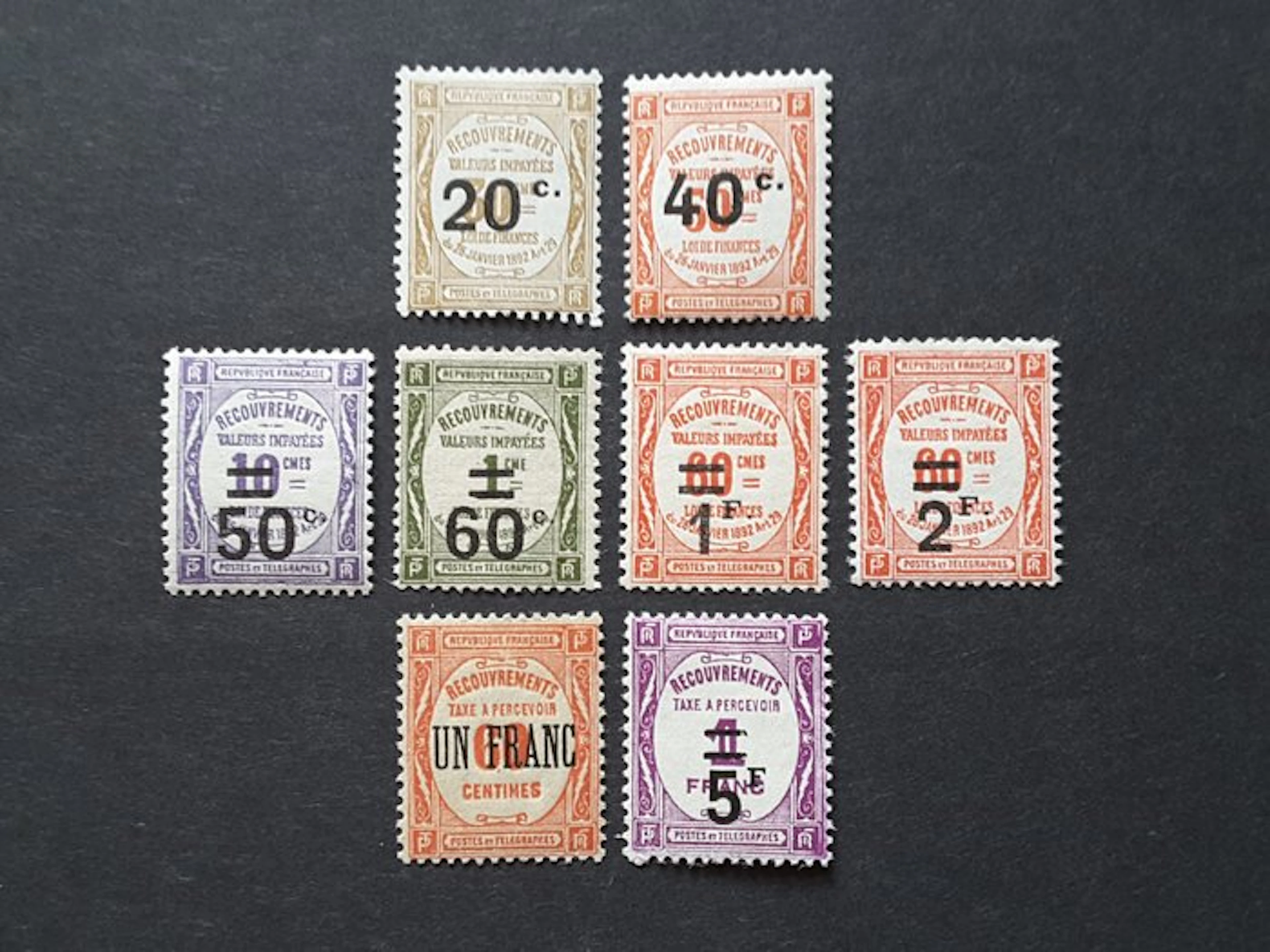 France 1917/1931 - Selection of surcharged stamps - Yvert Taxe 49
