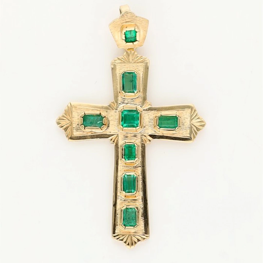Pendant - 18 kt. Yellow gold Emerald