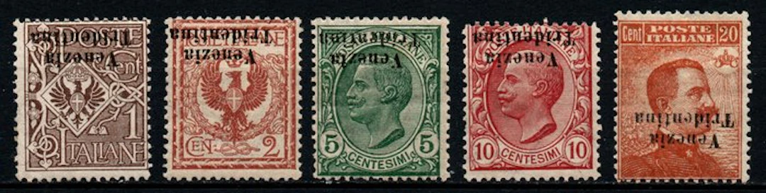 Italy - Trentino 1918 - Trentino-Alto Adige stamps with inverted overprint