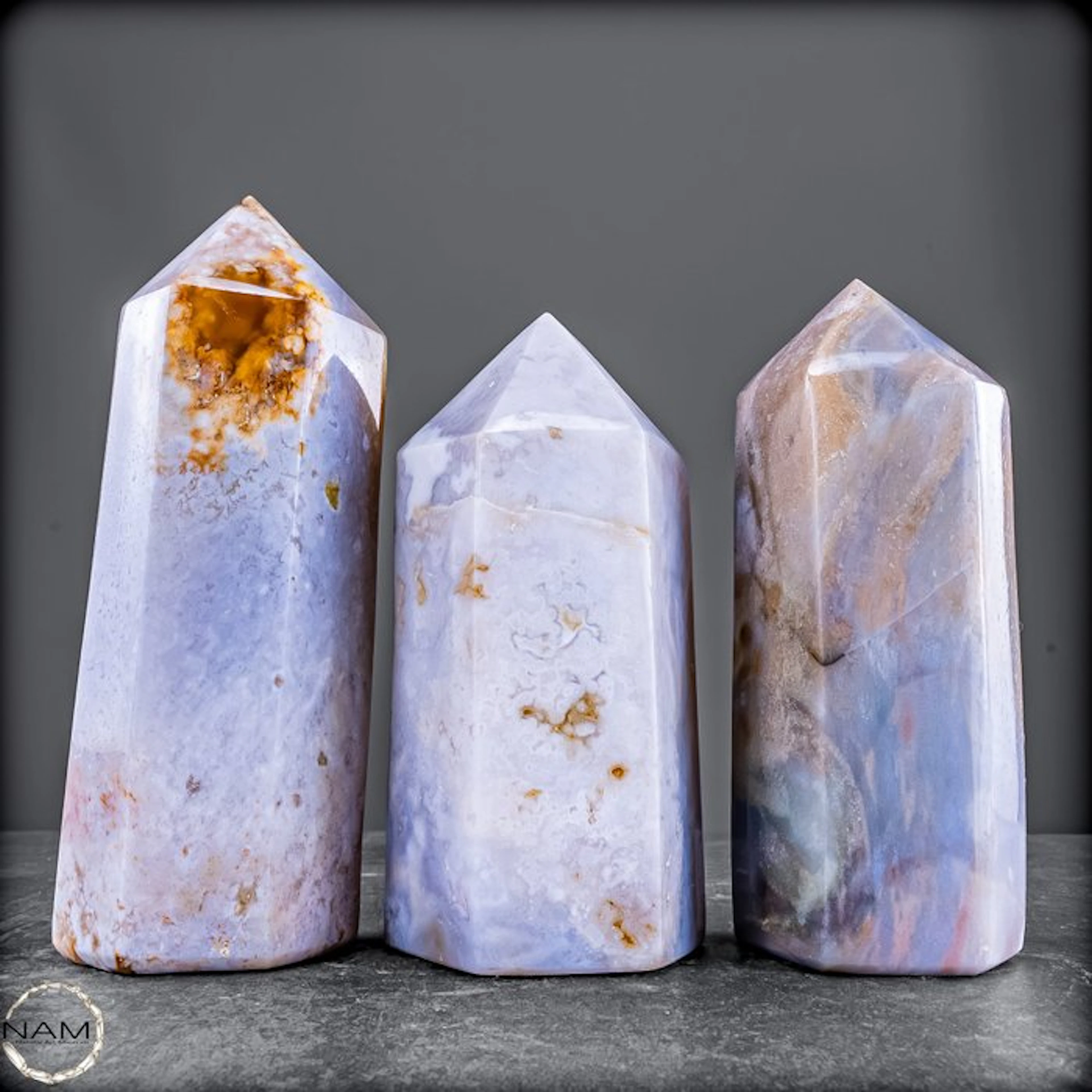 Exceptional 3-piece Ocean Jasper obelisk set – large...