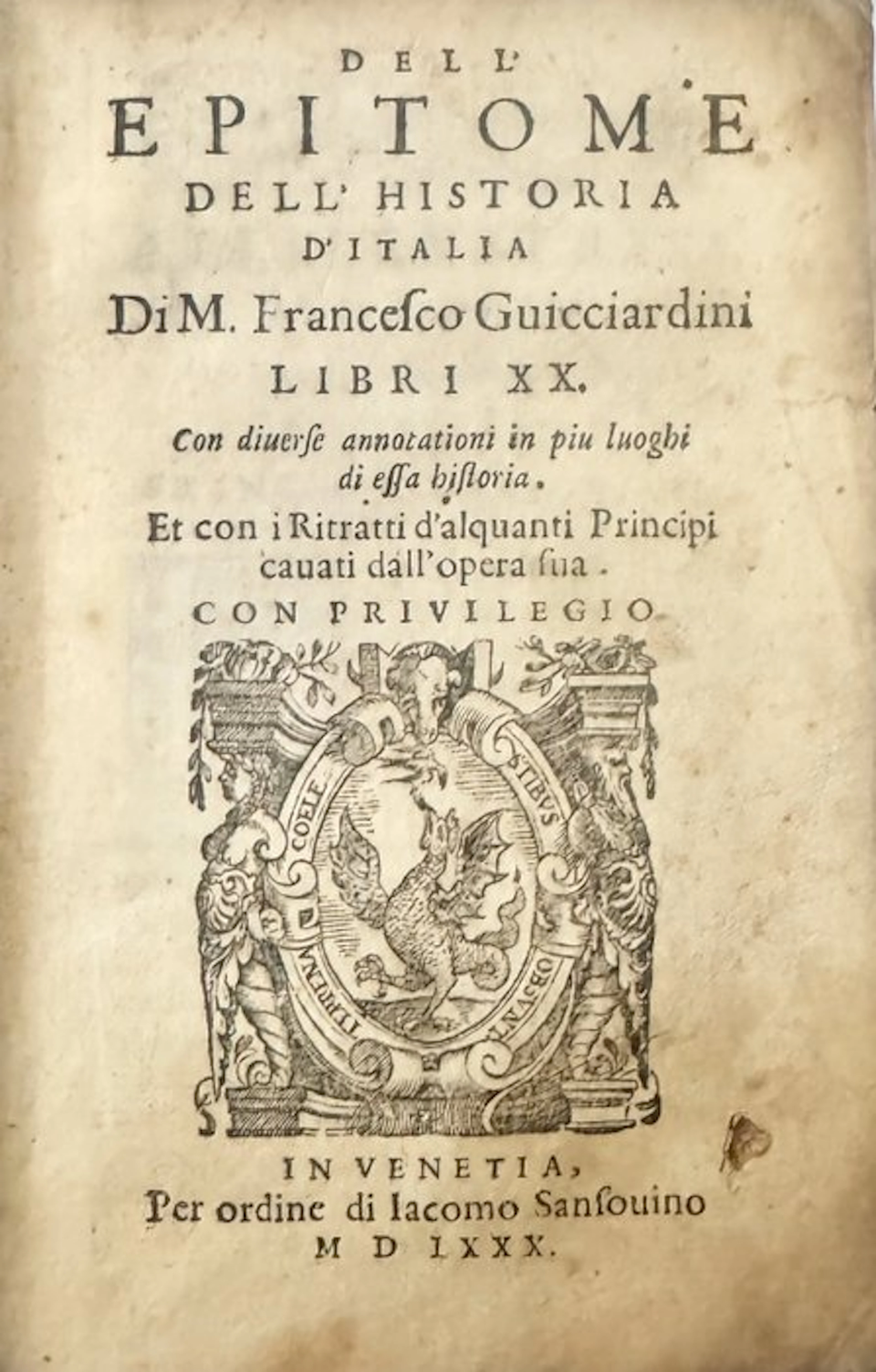 Francesco Guicciardini - Epitome dell'historia d'Italia - 1580