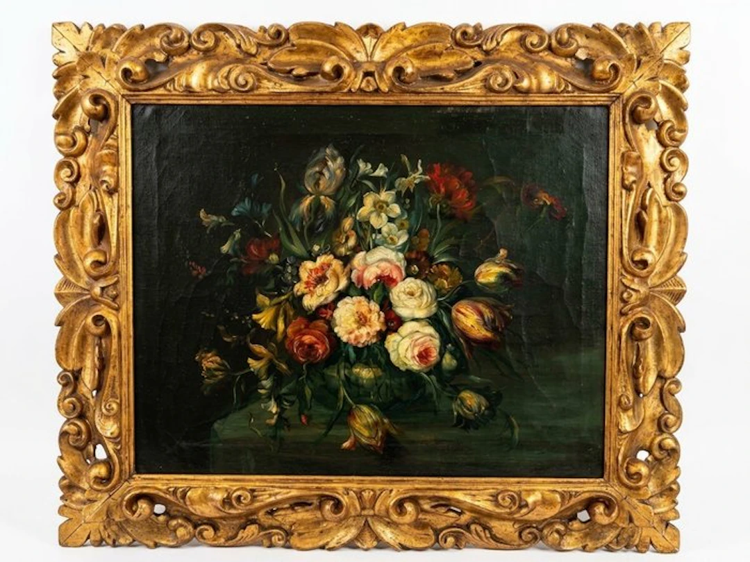 European school (XIX) - Natura Morta con Vaso di Fiori e Tulipani