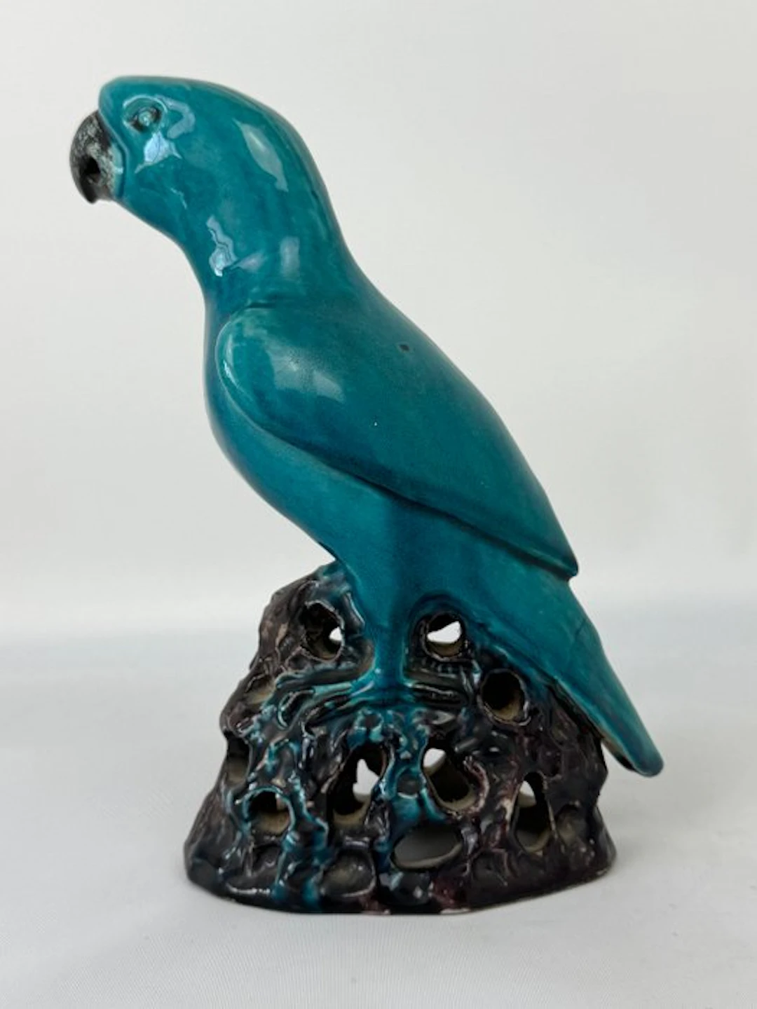 Turquoise-Glazed Parrot Porcelain Figure - Porcelain...