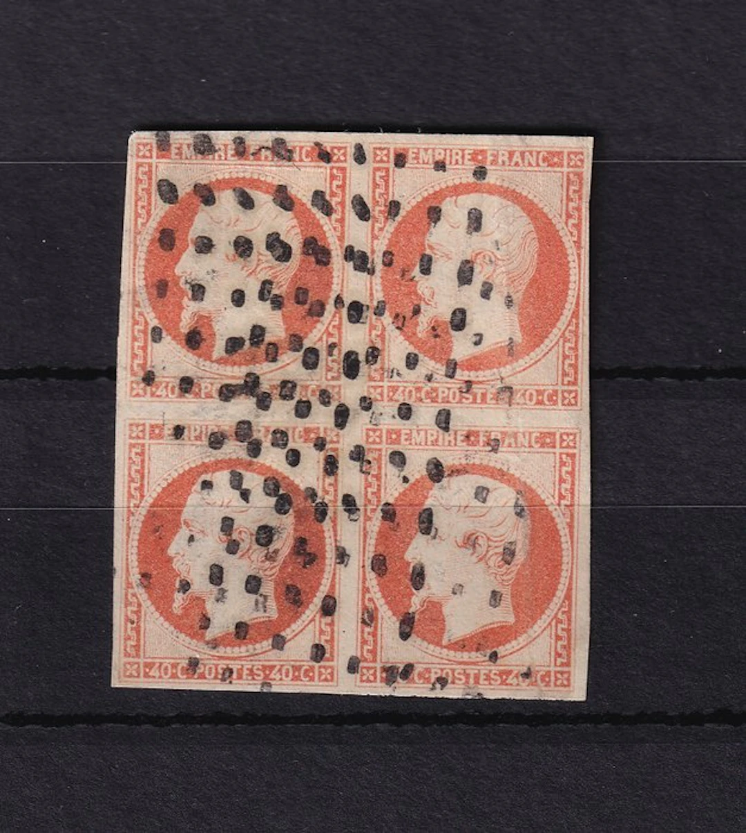 France 1853 - Asking price €1,700; rare block of four with cancel