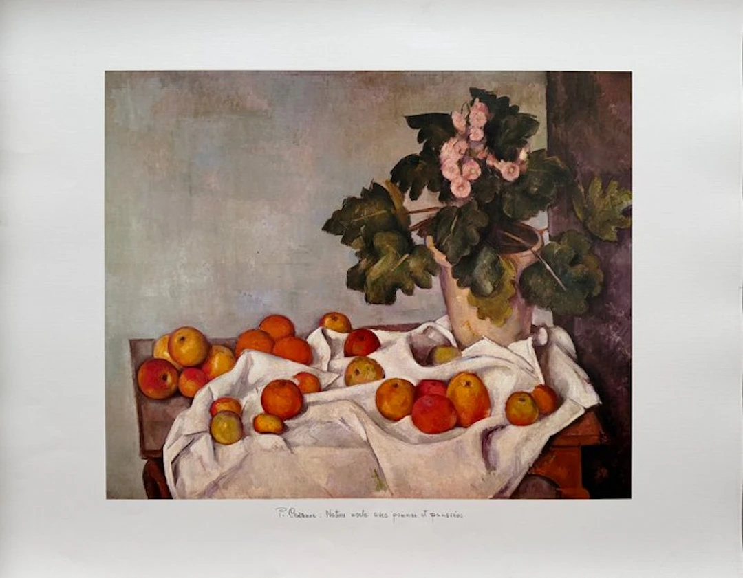 Paul Cézanne (1839-1906) - Nature morte avec pomme et primevères