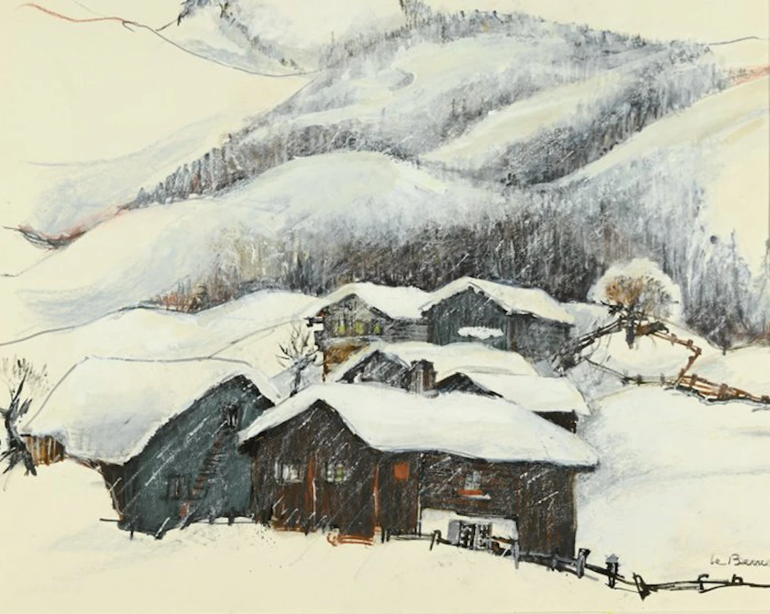 Micheline Le Berre (1931-2023) - Tempête de neige à Klosters, Suisse