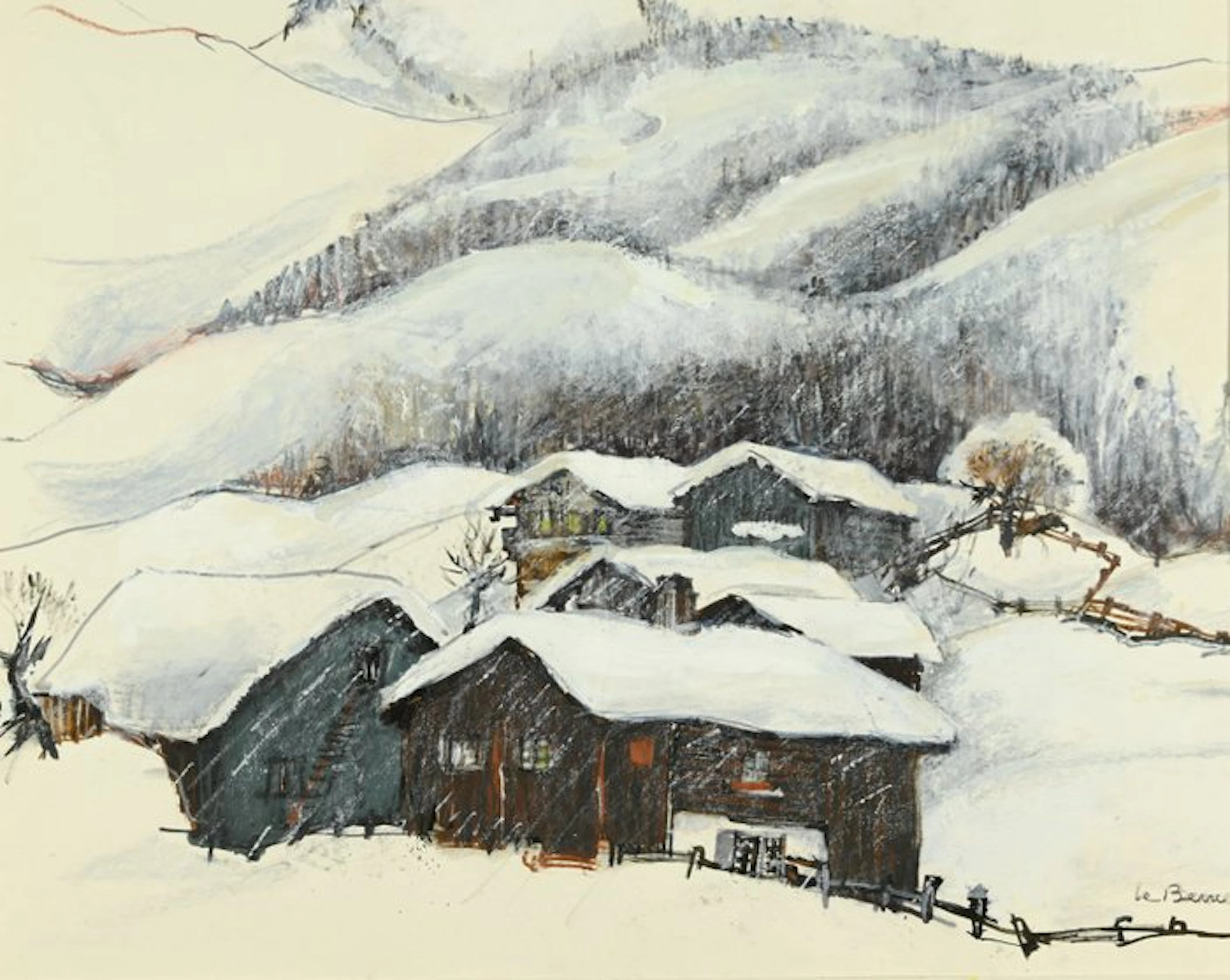 Micheline Le Berre (1931-2023) - Tempête de neige à Klosters, Suisse
