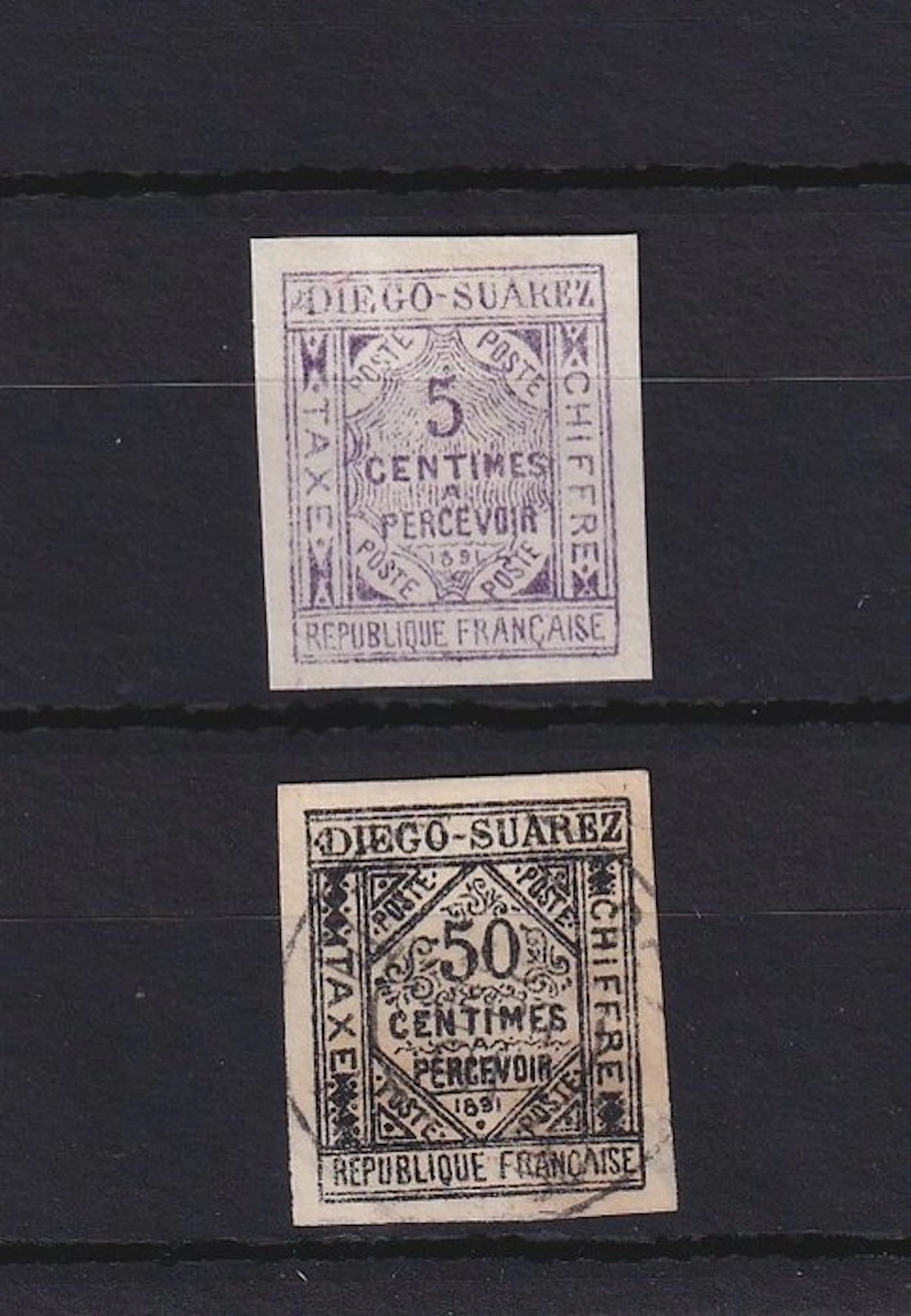 Diego Suarez 1891 - taxe, série complète - Yvert Taxe n°1/2
