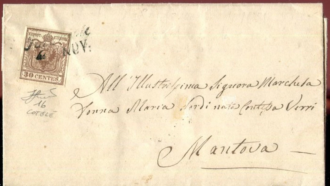 Italian Ancient States - Lombardo Veneto 1851 - 30 cents on laid paper