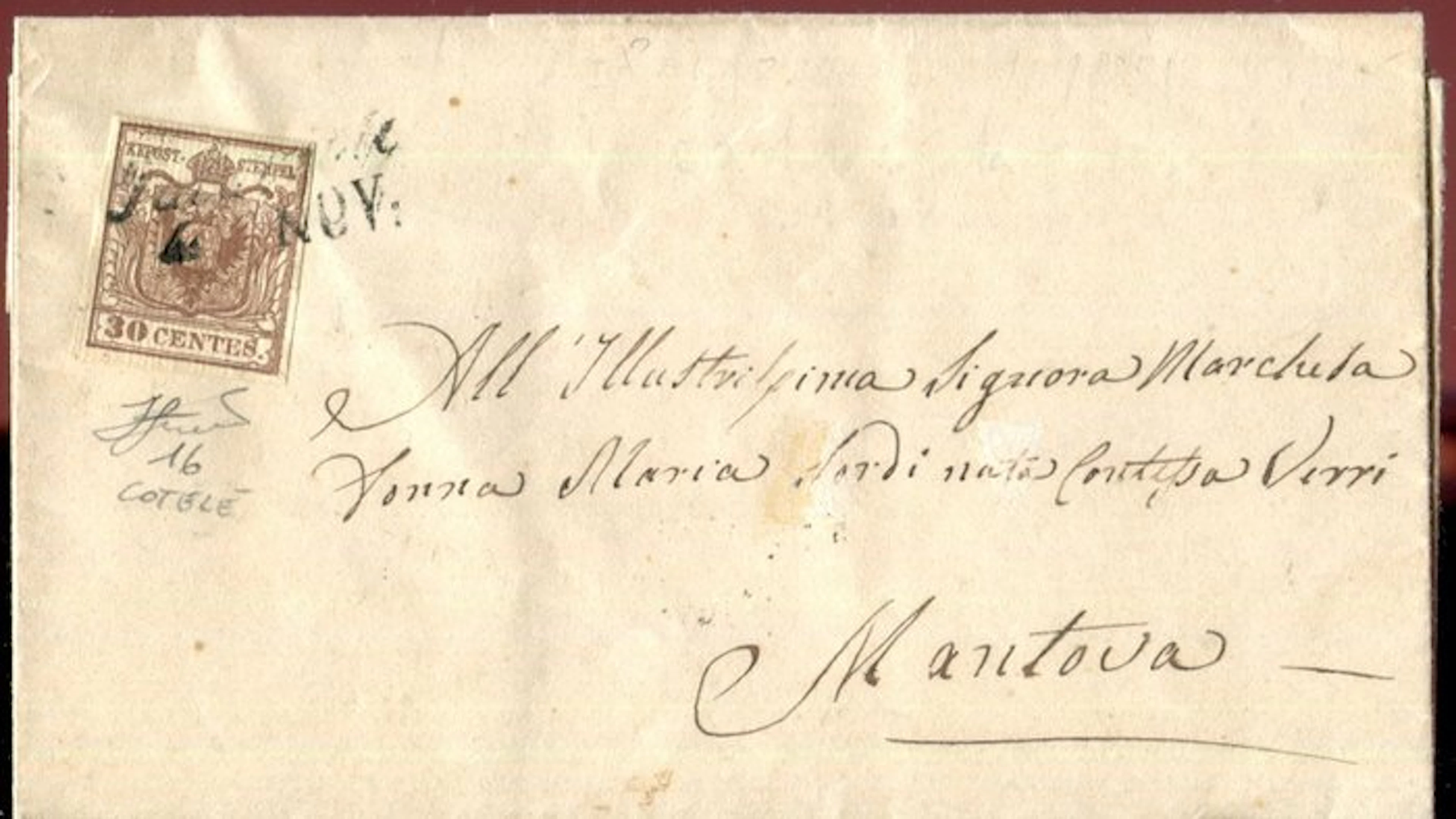 Italian Ancient States - Lombardo Veneto 1851 - 30 cents on laid paper