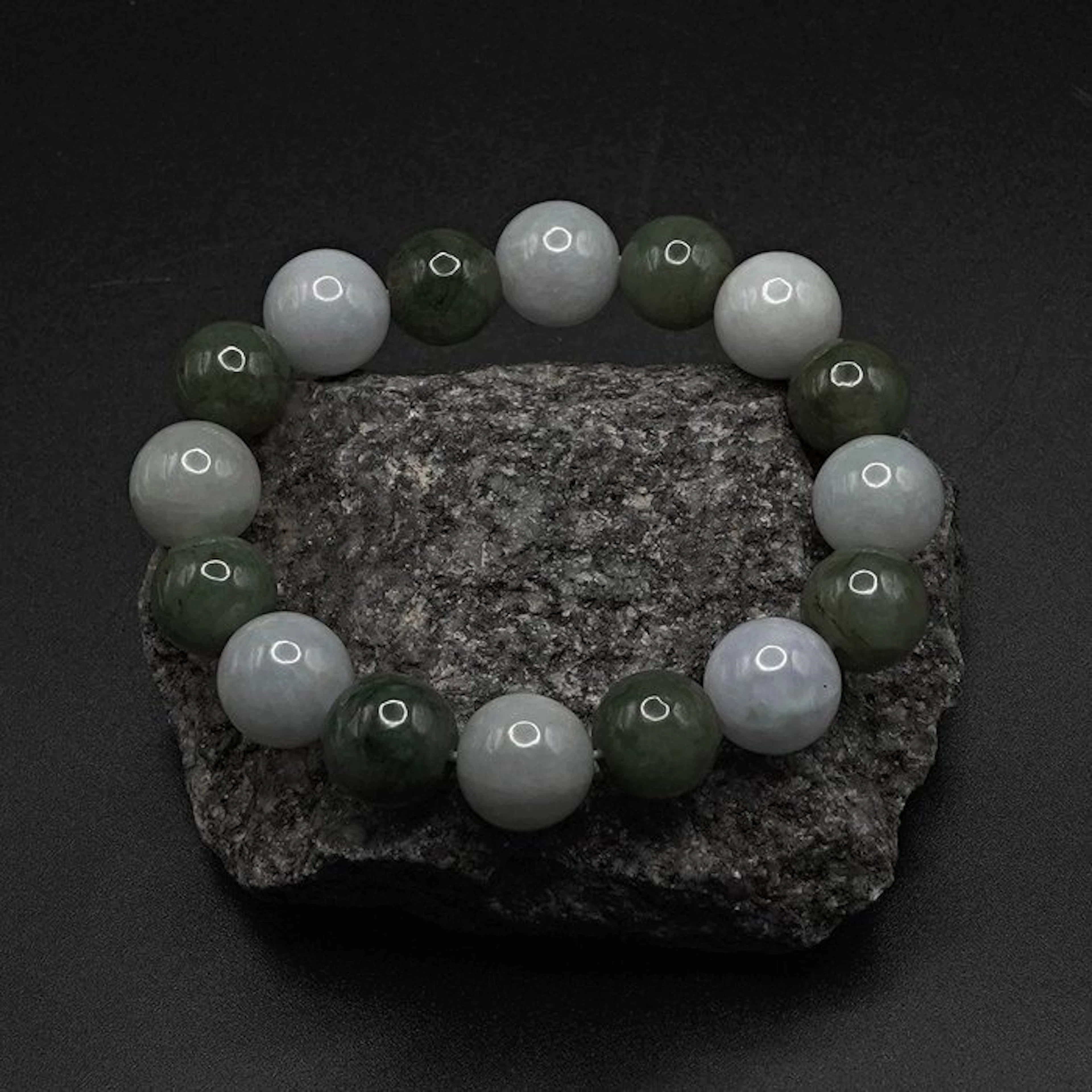 NGTC Certified Natural Jadeite Bracelet - Polished Green and White Beads