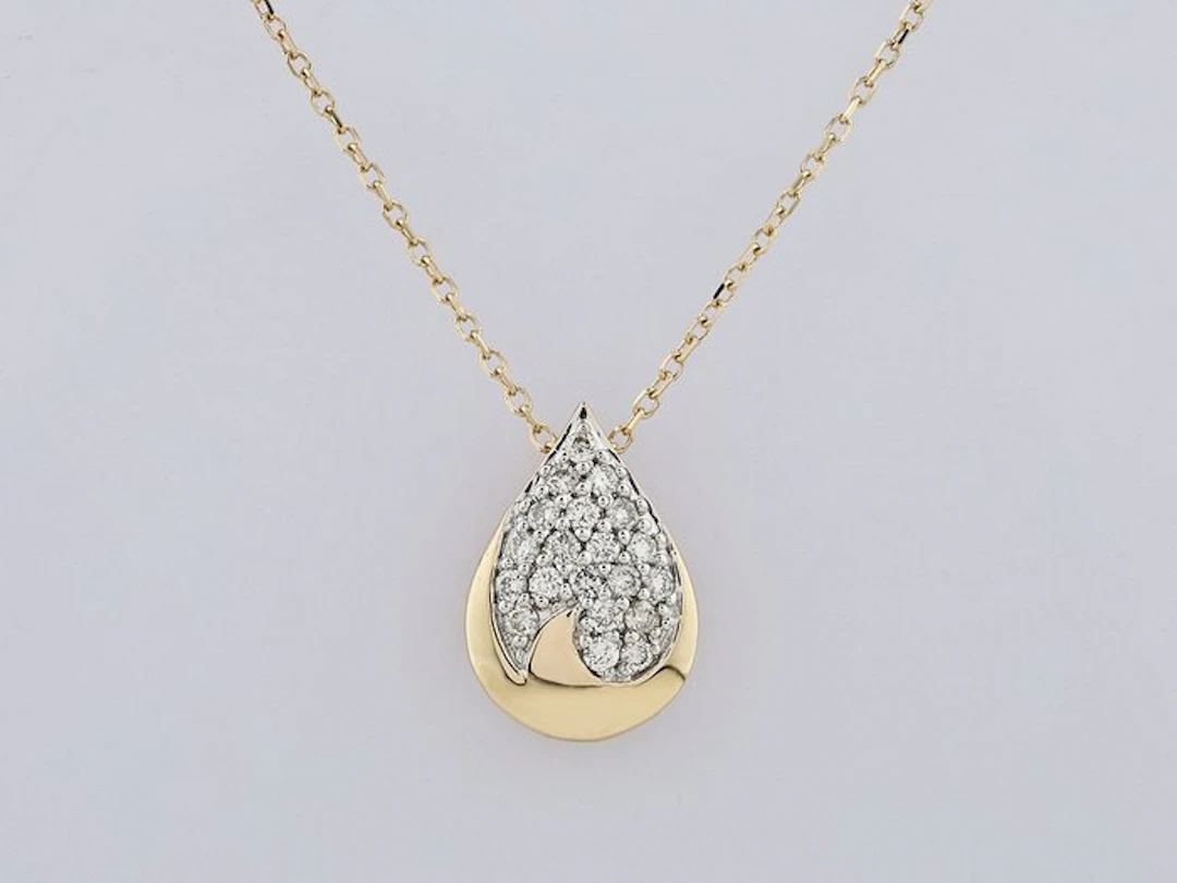 Necklace with pendant - 14 kt. Yellow gold - 0.20ct. tw. Diamond (Natural)