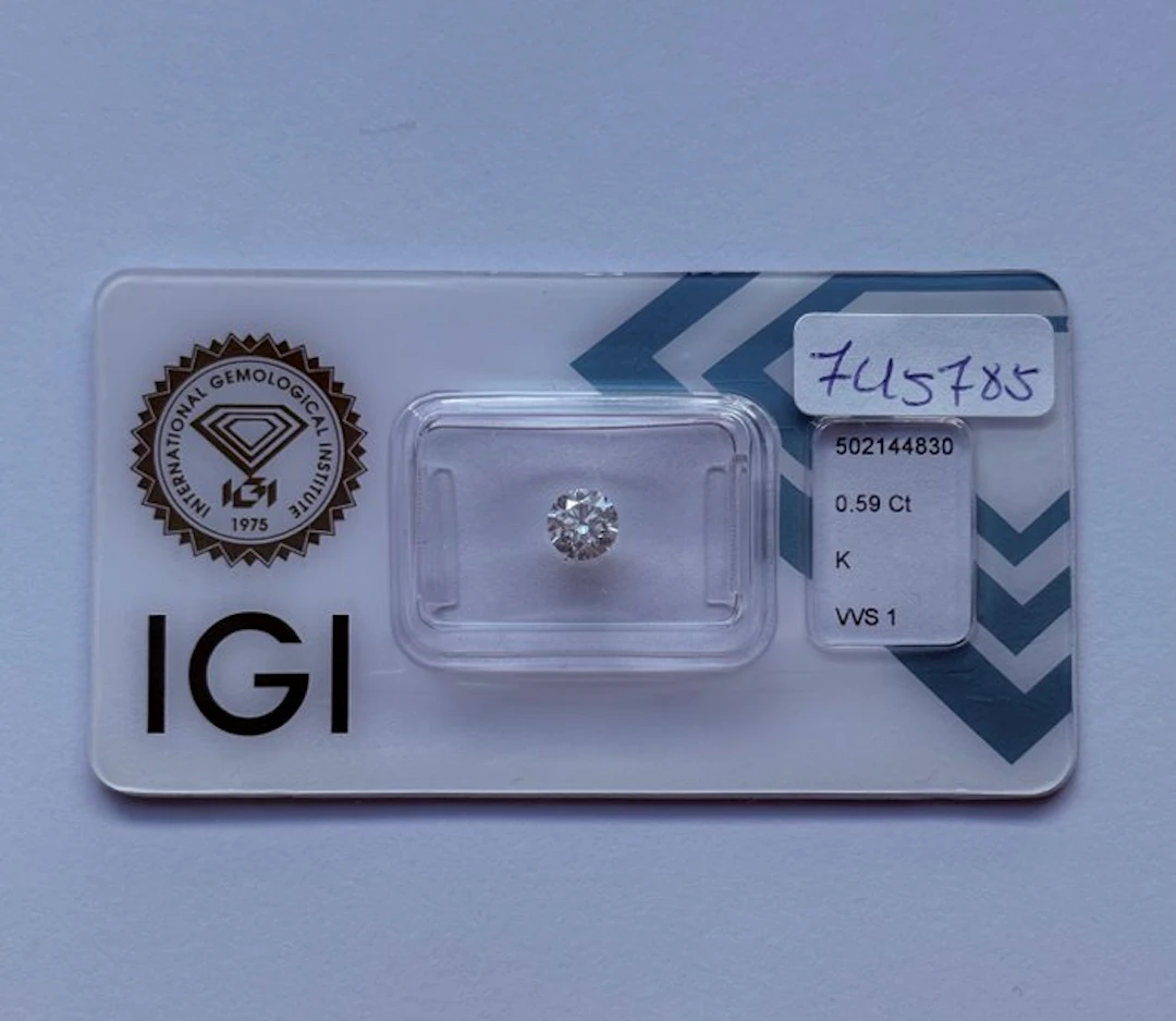 1 pcs Diamond (Natural) - 0.59 ct - Round - K - VVS1...