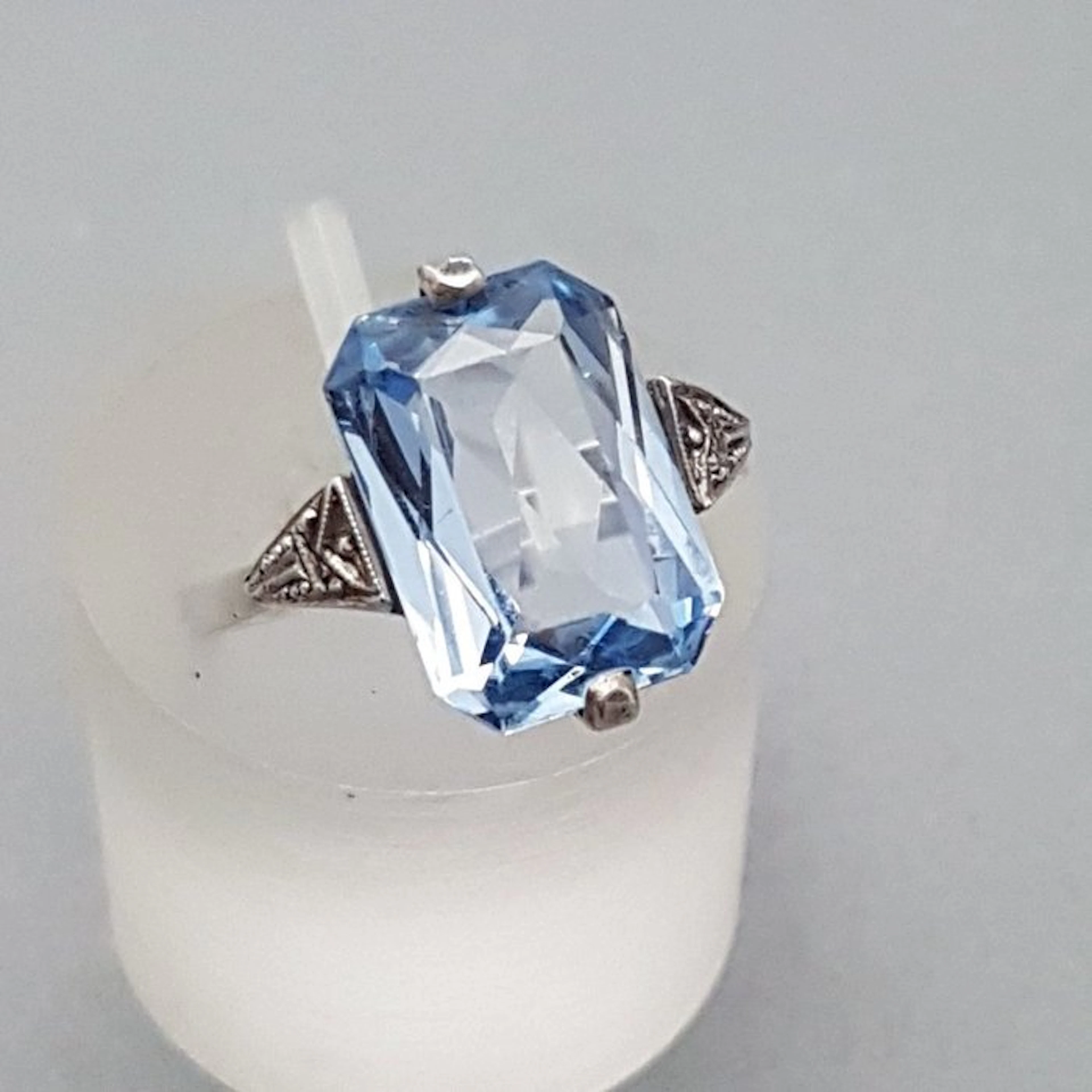 Silver, Art Deco Blue Spinel (Tested) - Ring