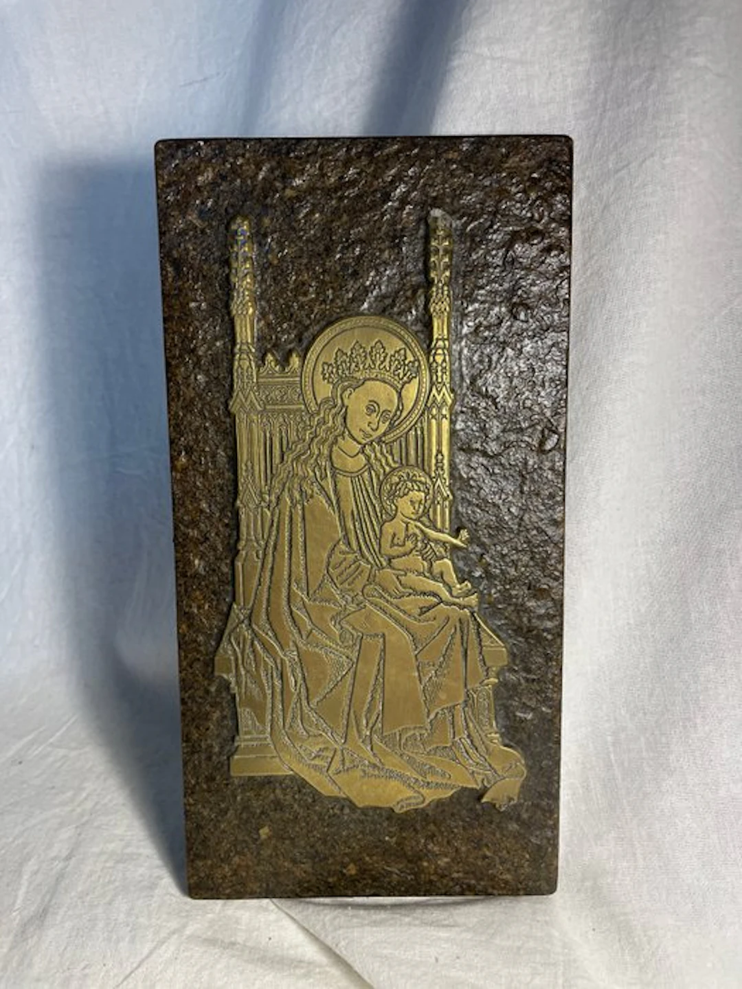 Ex voto - Brass, Wood - 20th - Virgin and Child - 24 cm