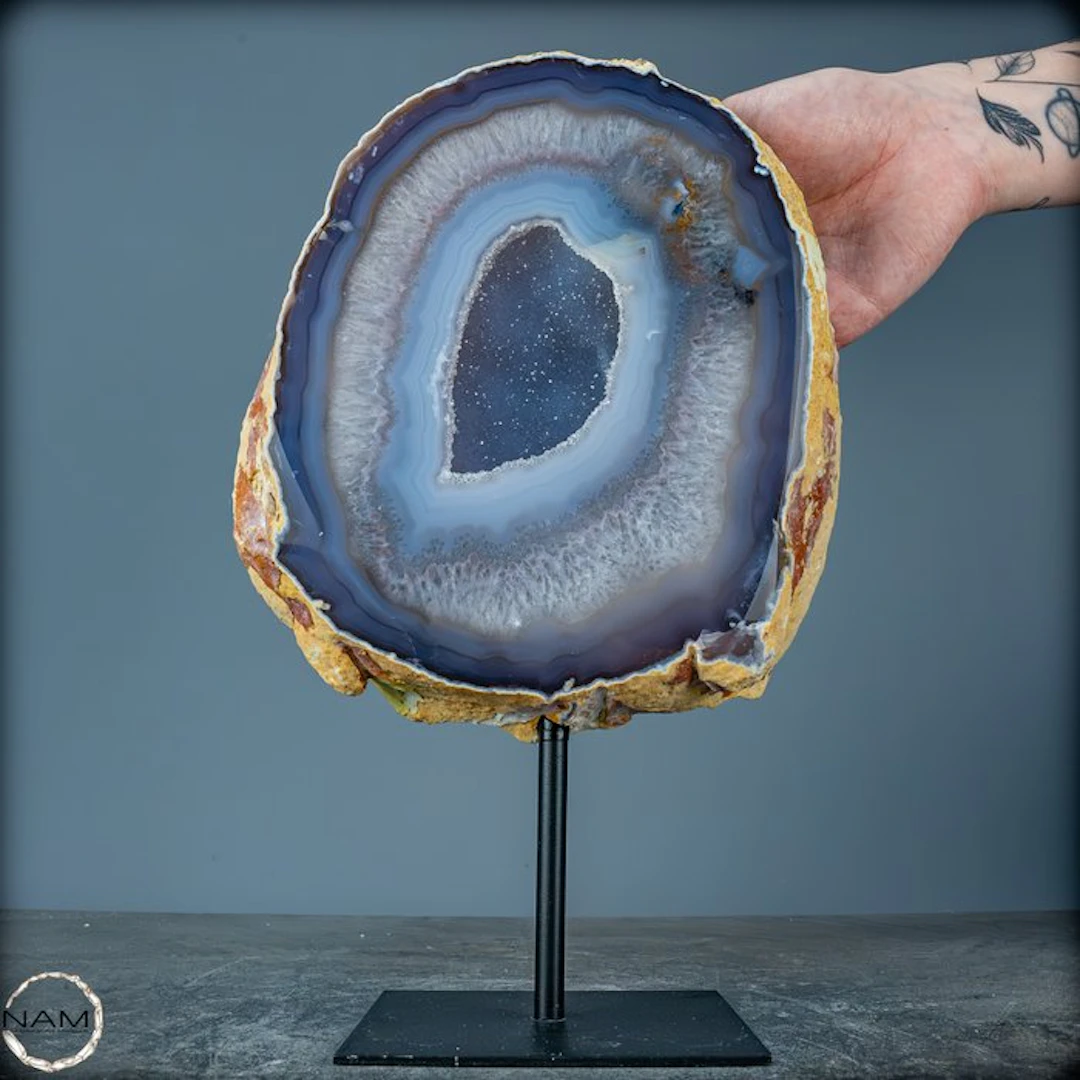 Natural Cut Geode Chalcedony & Agate On Stand- 3896.44 g