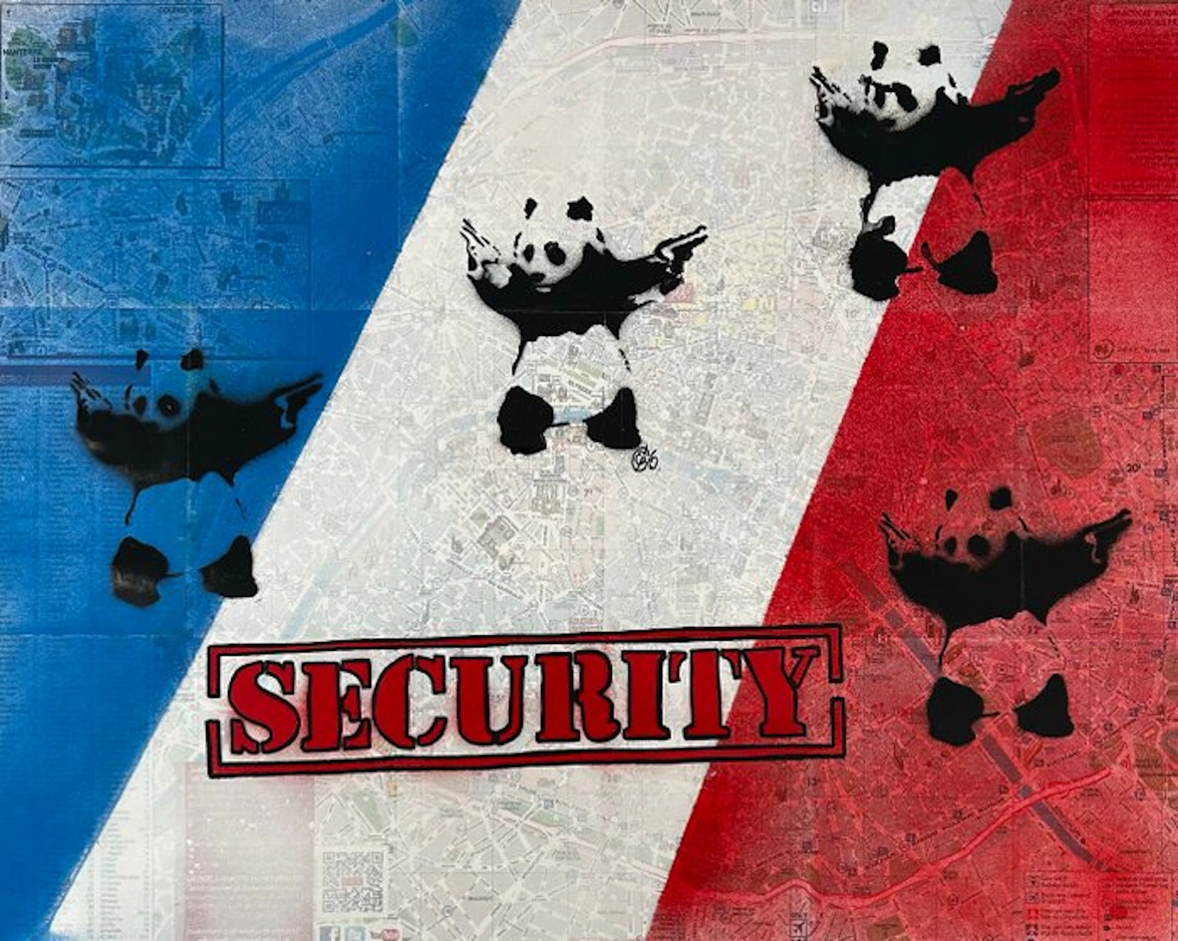 eR.B. - Street Art "Security" sur plan de Paris "... Old school 2015