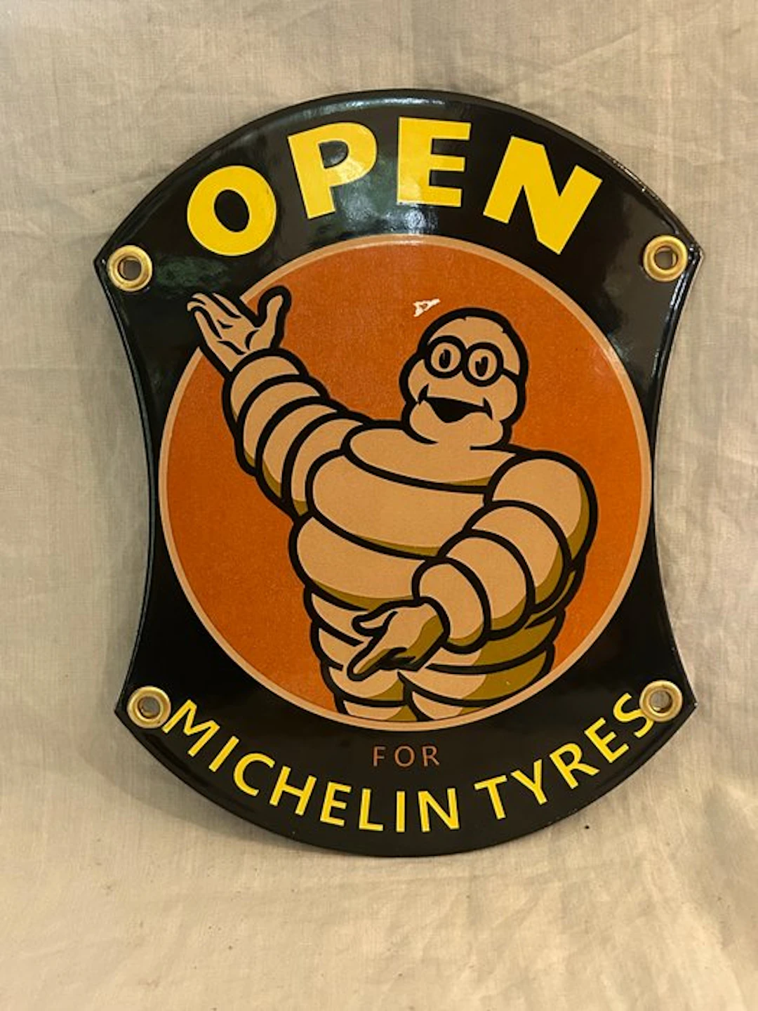 Enamel board – open for Michelin tyres - Enamel sign - Enamel